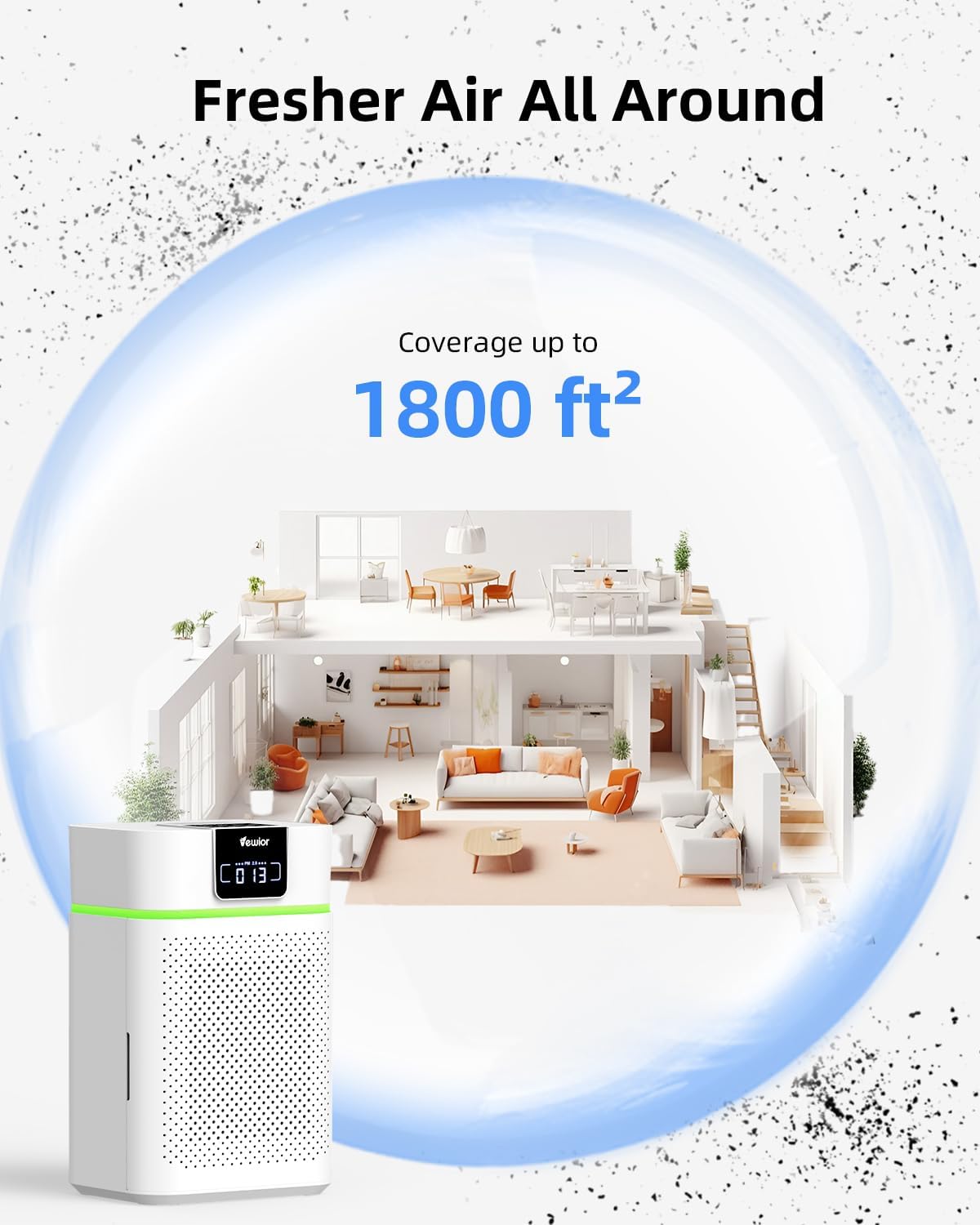 Air Purifier for Home 1800 Ft² Coverage, PM2.5 Monitor & Air Quality Light, Large Bedroom with Essential Oil Diffuser, 15dB Sleep Mode, Timer & Child Lock, Pet Dander Wildfire Smoke Odor Dust Pollen - Image 2