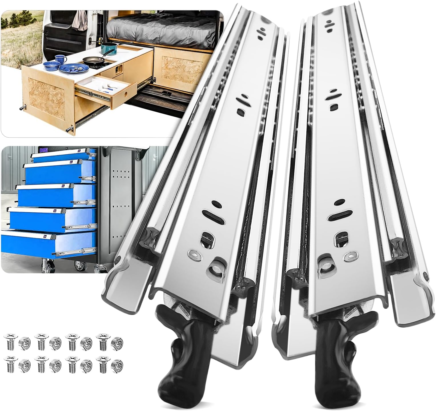 AOLISHENG 1 Pair Heavy Duty Drawer Slides with Lock 12 14 16 18 20 22 24 26 28 30 32 34 36 38 40 Inch 100 lb Load Capacity Side Mount Full Extension Ball Bearing Cabinet Locking Rail Tool Box Runner