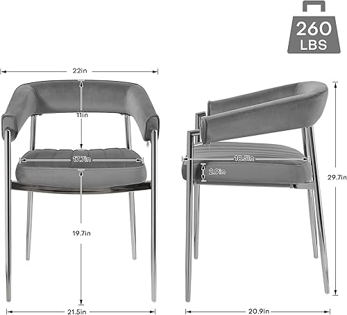 Miniatura 2 de Bekrvio Sillas de comedor con brazo de terciopelo sillas de comedor con reposabrazos sillas de cocina tapizadas con patas de metal cromado color gris