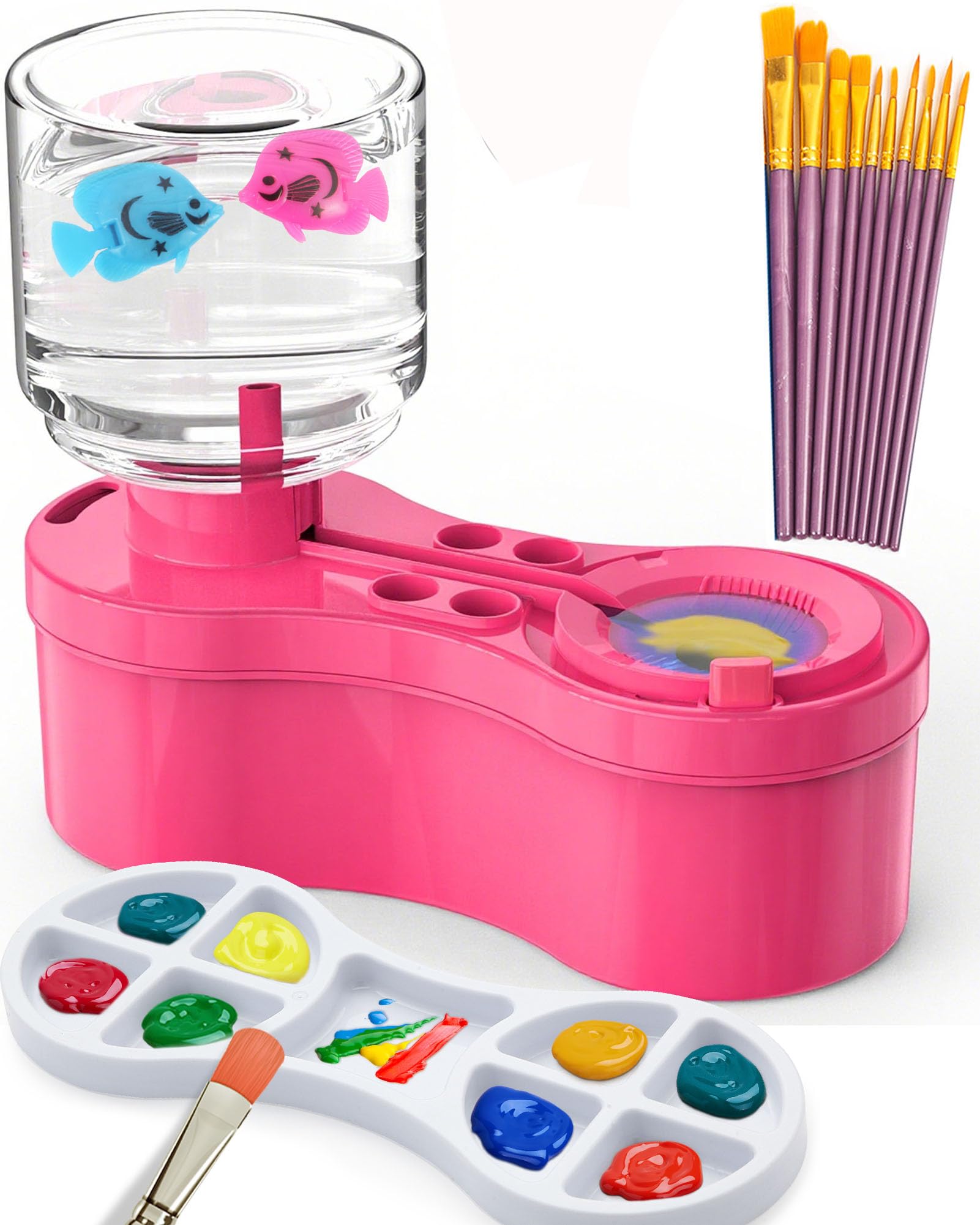 Paint Brush Cleaners, with Paint Palette and Brush Holder for Watercolor/Oil Acrylic and Water-Based Paints, Portable Paint Station &amp; Rinsing Tool,Gift for Kids/Adults/Artist/Beginners Red