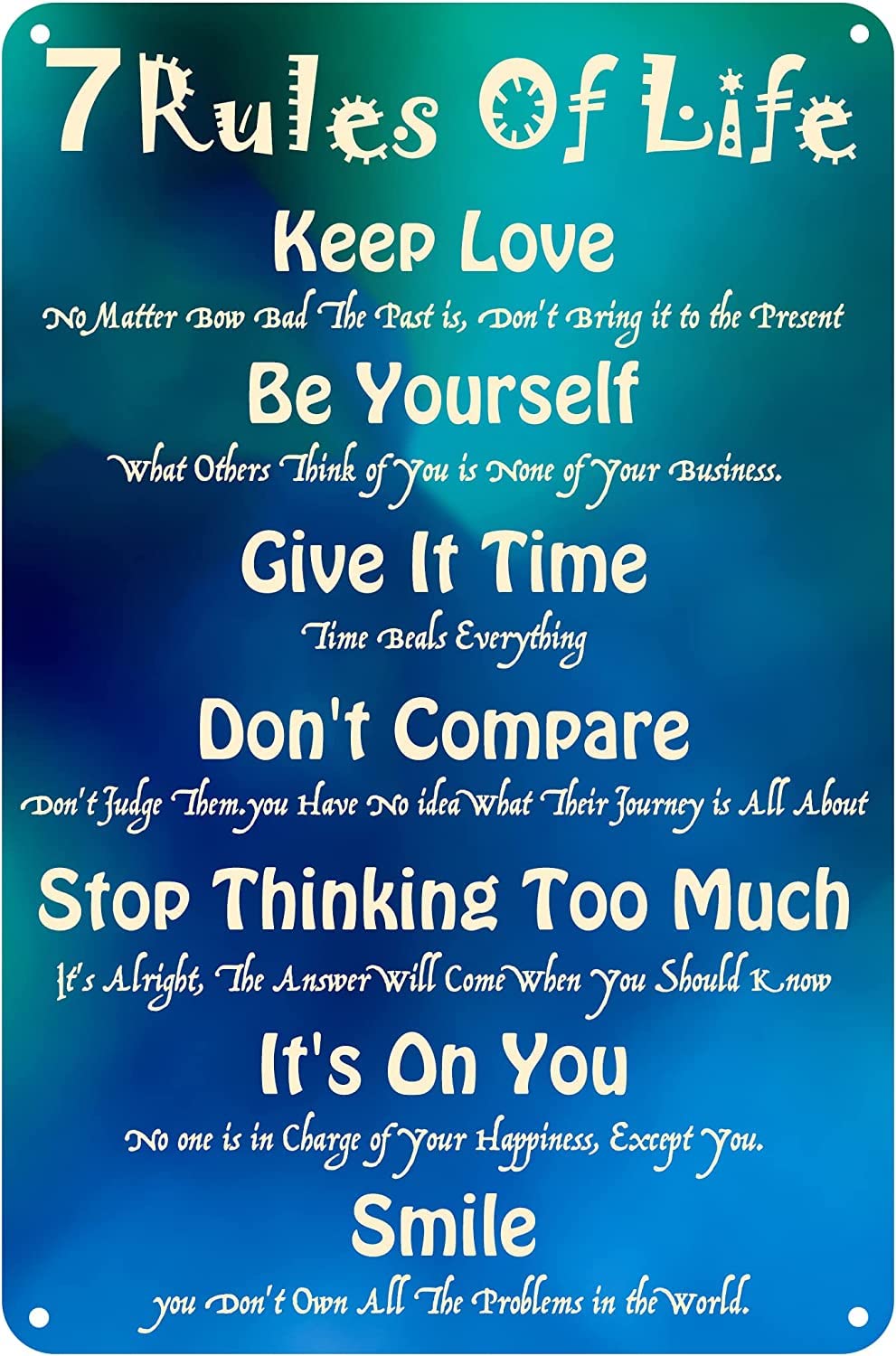 Vintage Metal Signs 7 Rules Of Life Retro Poster Wall Art Tin Sign for Bar Coffee Shop Parlor Restaurant Inspirational Quotes Plaque Decor Gifts Sign 12x16 Inches