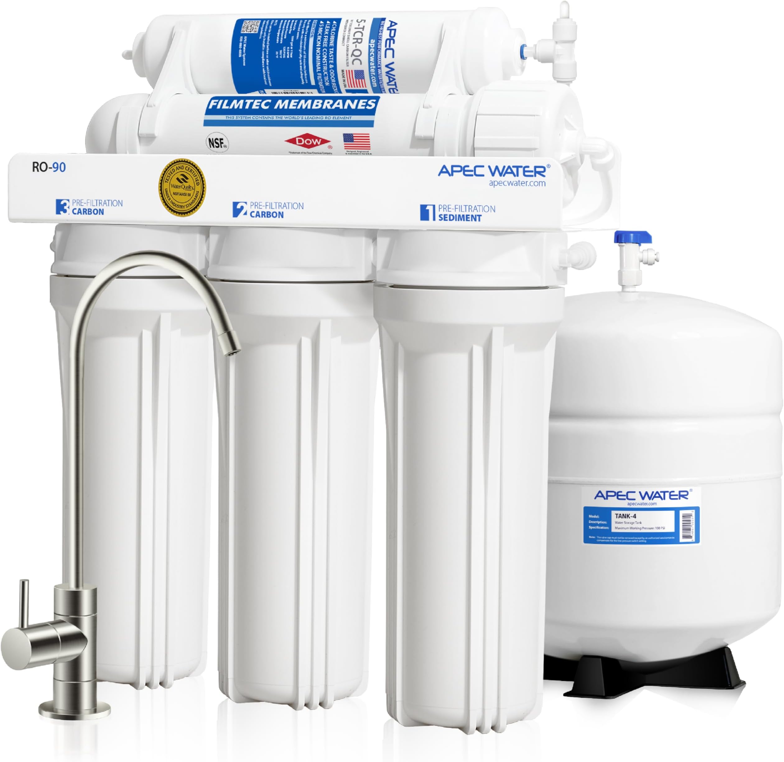 - APEC Water Systems RO-90 Ultimate Series Top Tier Supreme Certified High Output 90 GPD Ultra Safe Reverse Osmosis Drinking Water Filter System, Chrome Faucet