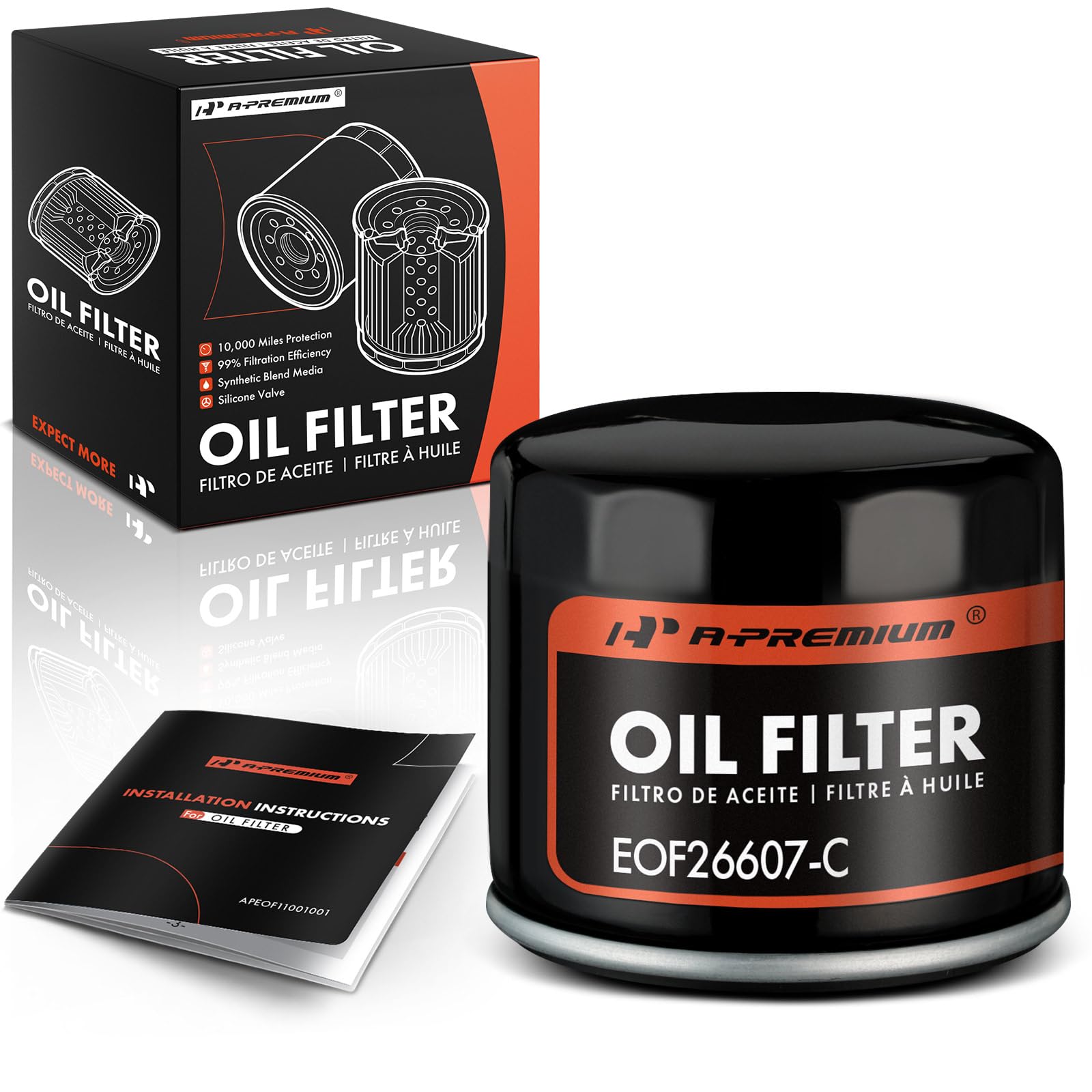 A-Premium 10K Miles Protection Spin On Oil Filter Compatible with Ford & Chevy & for Toyota & for Honda & Nissan & Subaru & Kia & Mazda & Mitsubishi &