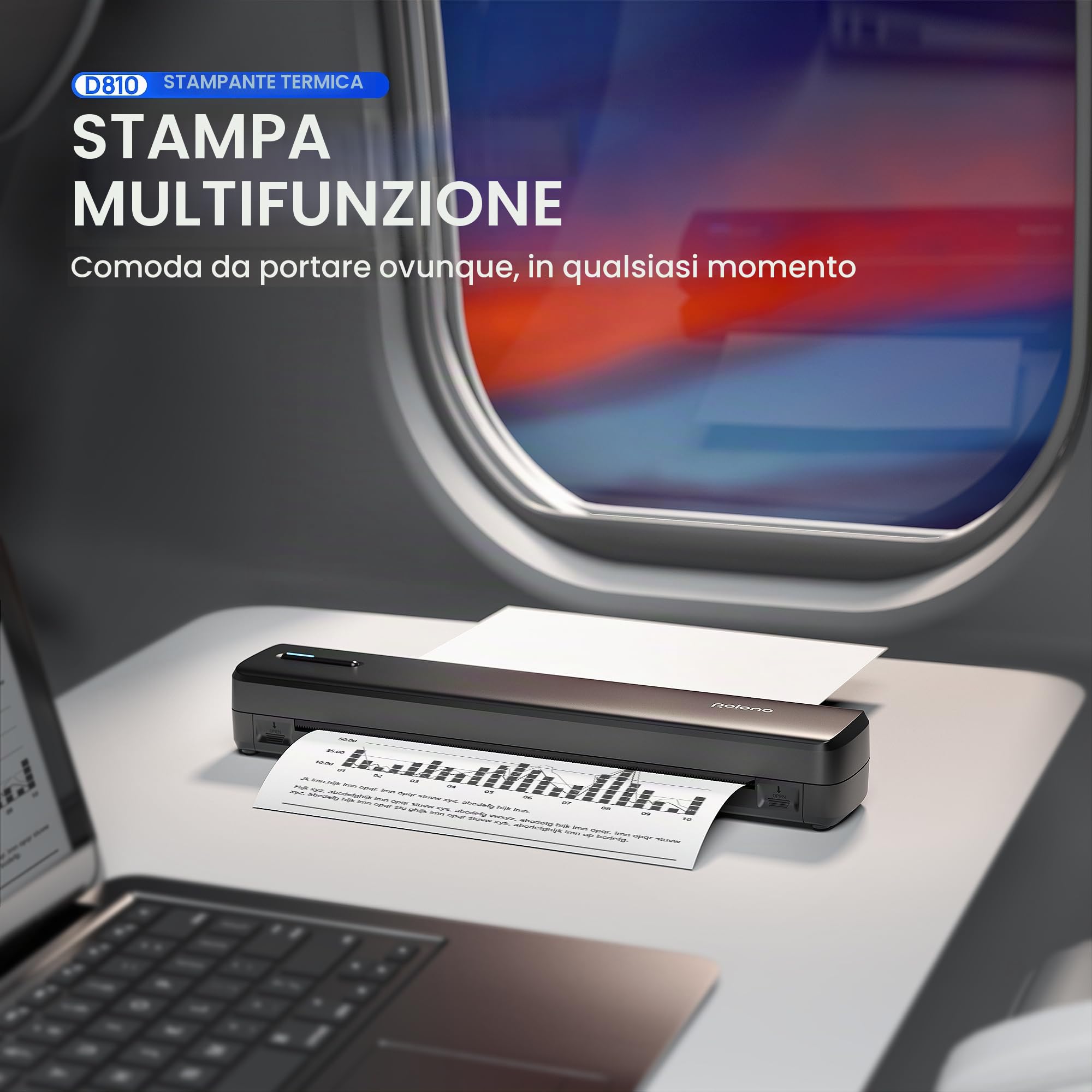 POLONO Stampante termica A4 wireless portatile 8,5"x11" US Letter iOS Android laptop Nero