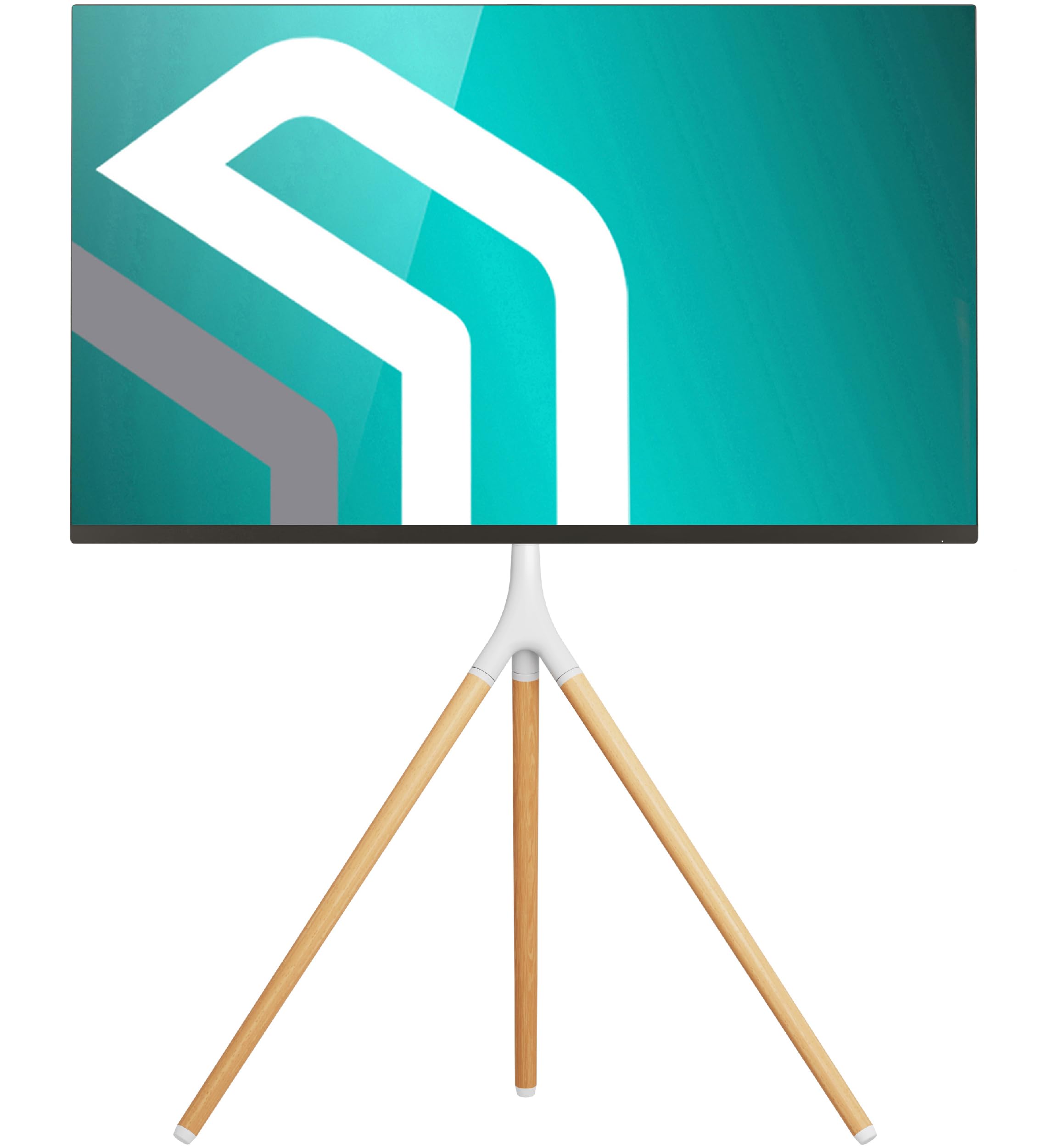 ONKRON TV Ständer Dreibein für 32-65 Zoll Fernseher bis 35 kg, Staffelei TV Standfuss höhenverstellbar schwenkbar, VESA 100x100-400x400, Fernseher Tripod Stand aus Holz Weiß TS1220-W