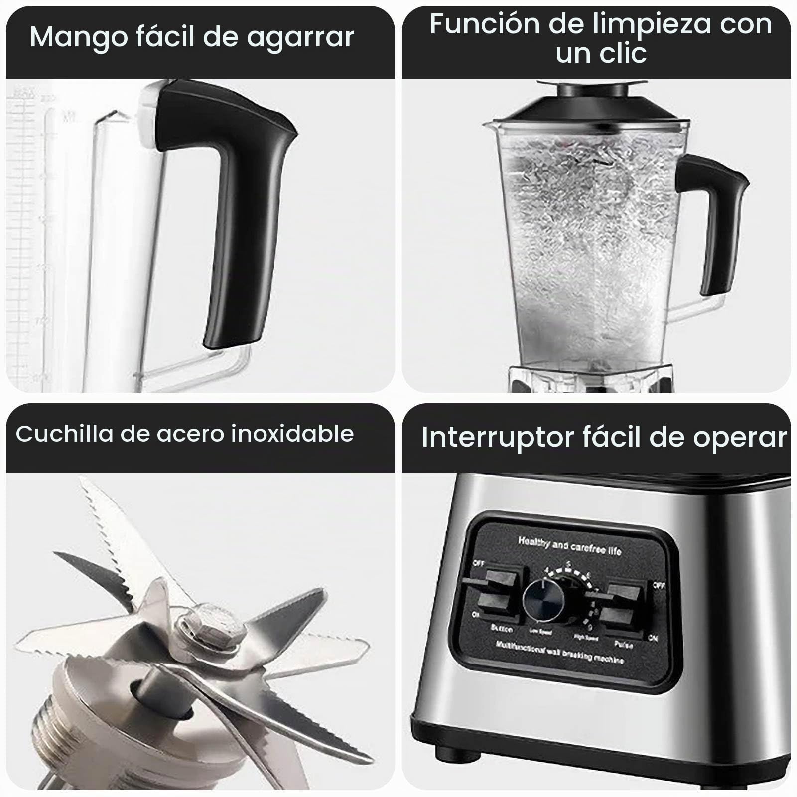 2 en 1 licuadora profesional 2,5 L, 6000 W, batidora batida, molinillo de café, 9 velocidades, eléctrica prensa de cítricos con 4 cuchillas de acero inoxidable, para batidos, hielo picado, puré, salsa