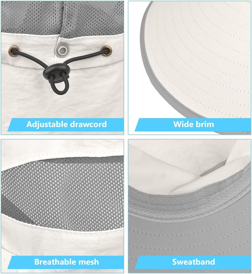 2 Pack Womens Outdoor Wide Brim Sun Hat with Neck Face Flap,UPF 50 Protection Fishing Hiking Garden Work Hats with Ponytail - Image 7