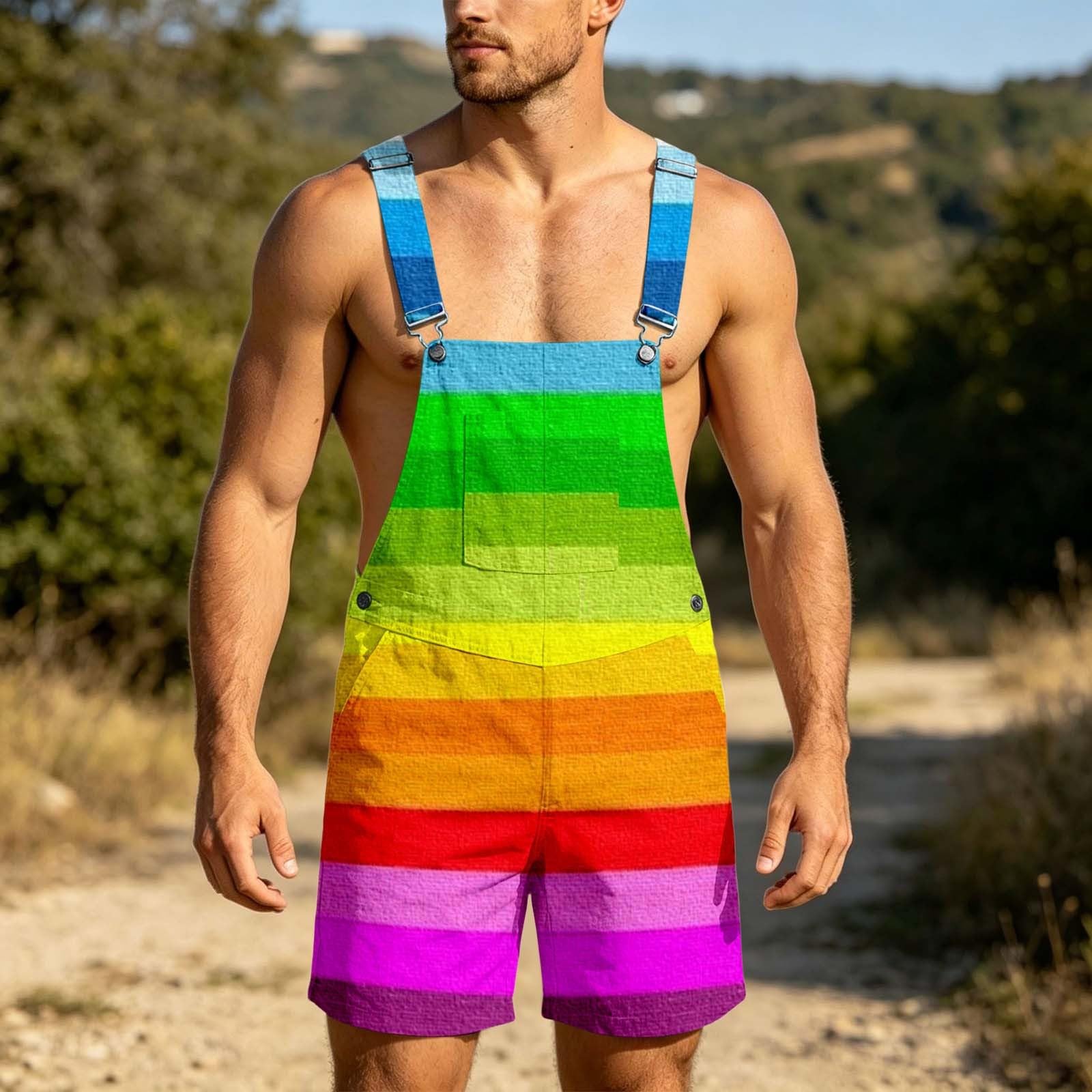 Hawaii Männer Hose Pride Outfit Herren Latzhose Herren Kurz Rainbow Print LGBTQ Arbeitslatzhose Bunt Grafik Party Streetwear Funky Kurze Jumpsuit Arbeitshose Vintage Latzhose Overalls