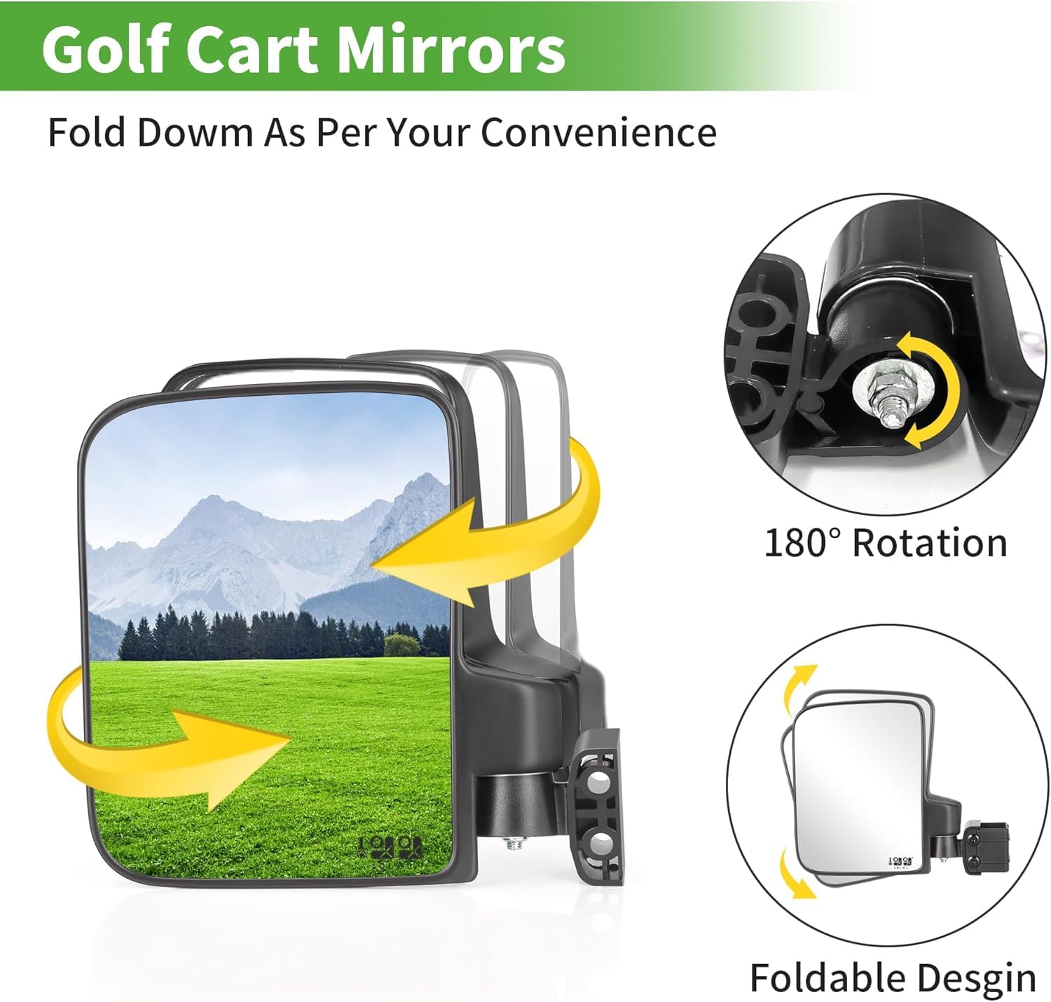 10L0L Golfwagen-Spiegel-Sets – ohne Bohren Seitenspiegel, Weitwinkel-Rückspiegel, verstellbar, HD-Glas, universell für Yamaha Club, Auto, EZGO