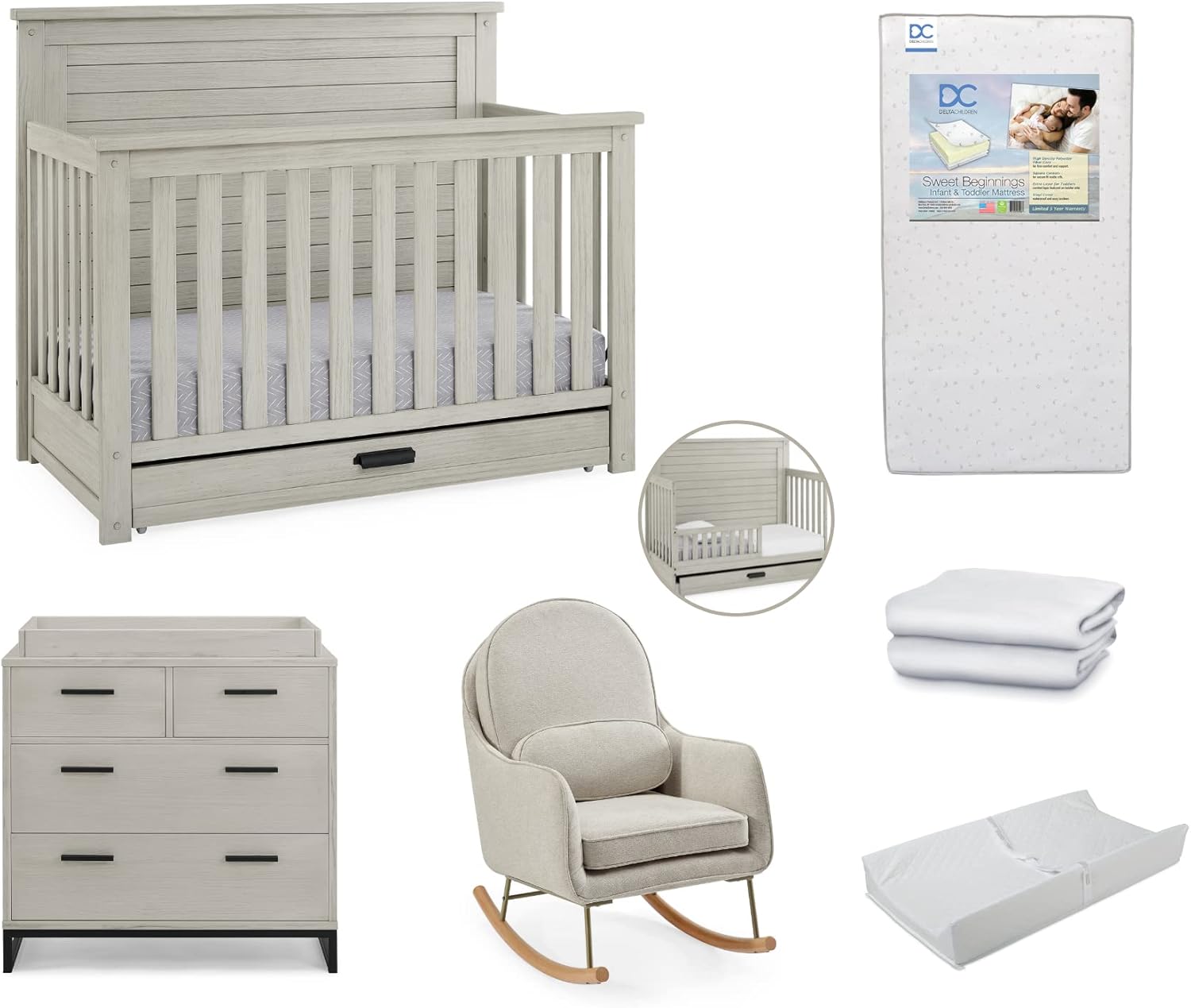 Delta Children Caden Crib 8Piece Baby Nursery Furniture