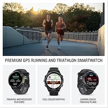Garmin Forerunner 970, Premium GPS Running and Triathlon Smartwatch, AMOLED Display, Built-in LED Flashlight, Carbon Gray DLC Titanium with Black Case and Translucent Whitestone Band