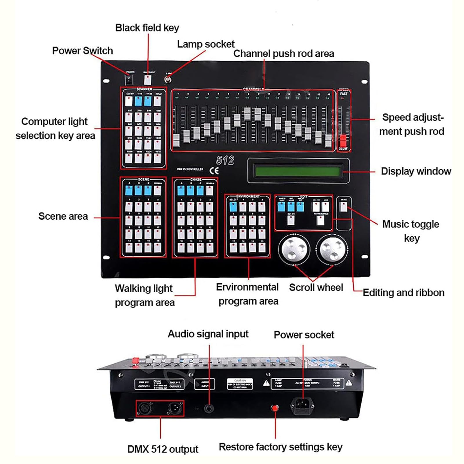 Console D-Mx 512 Pannello Controller Console Illuminazione,Controller per Luci da Palcoscenico Mixer Luci di Controllo Luci da Palco per Moving Head Luce da Discoteca