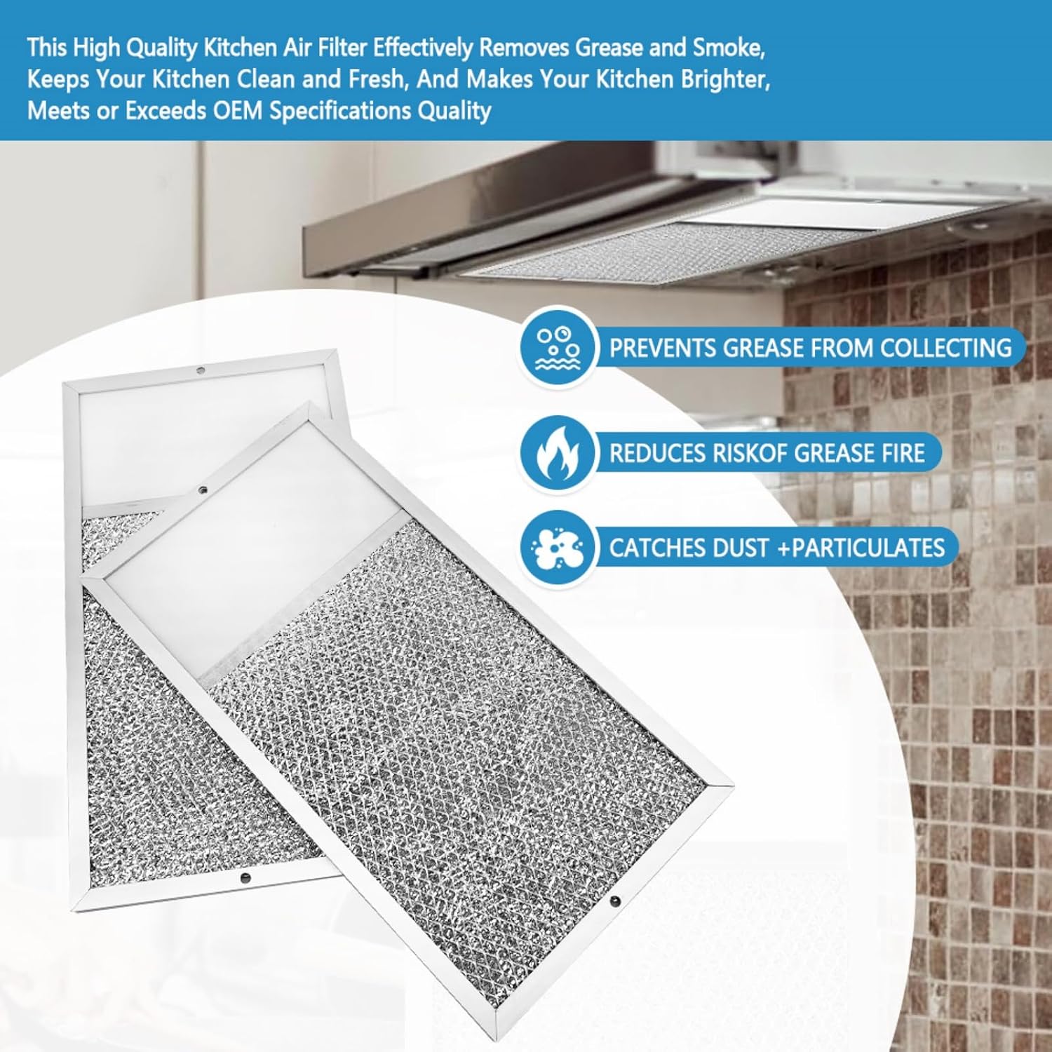 Range Hood Filter with Light Lens Compatible with Broan R610027 SR610027 1568322 1568323 PM25WW PM25BL AL9245, 7-5/8 x 14-1/8 x 3/8 Inch, Aluminum Mesh Range Hood Grease Filter, 2 Pcs