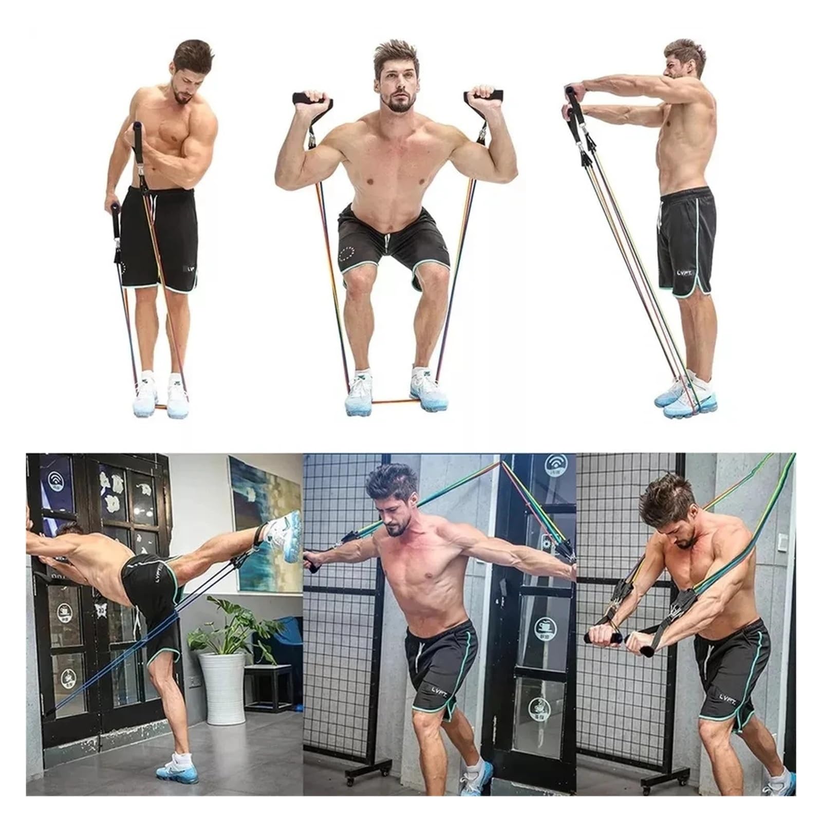 11-teiliges Fitness-Widerstandsband-Set mit Türanker, Knöchelriemen, gepolsterten Handeln und Tragetasche, Trainingsbänder für Heimtraining, Physikalische Therapie, Muskeltoning