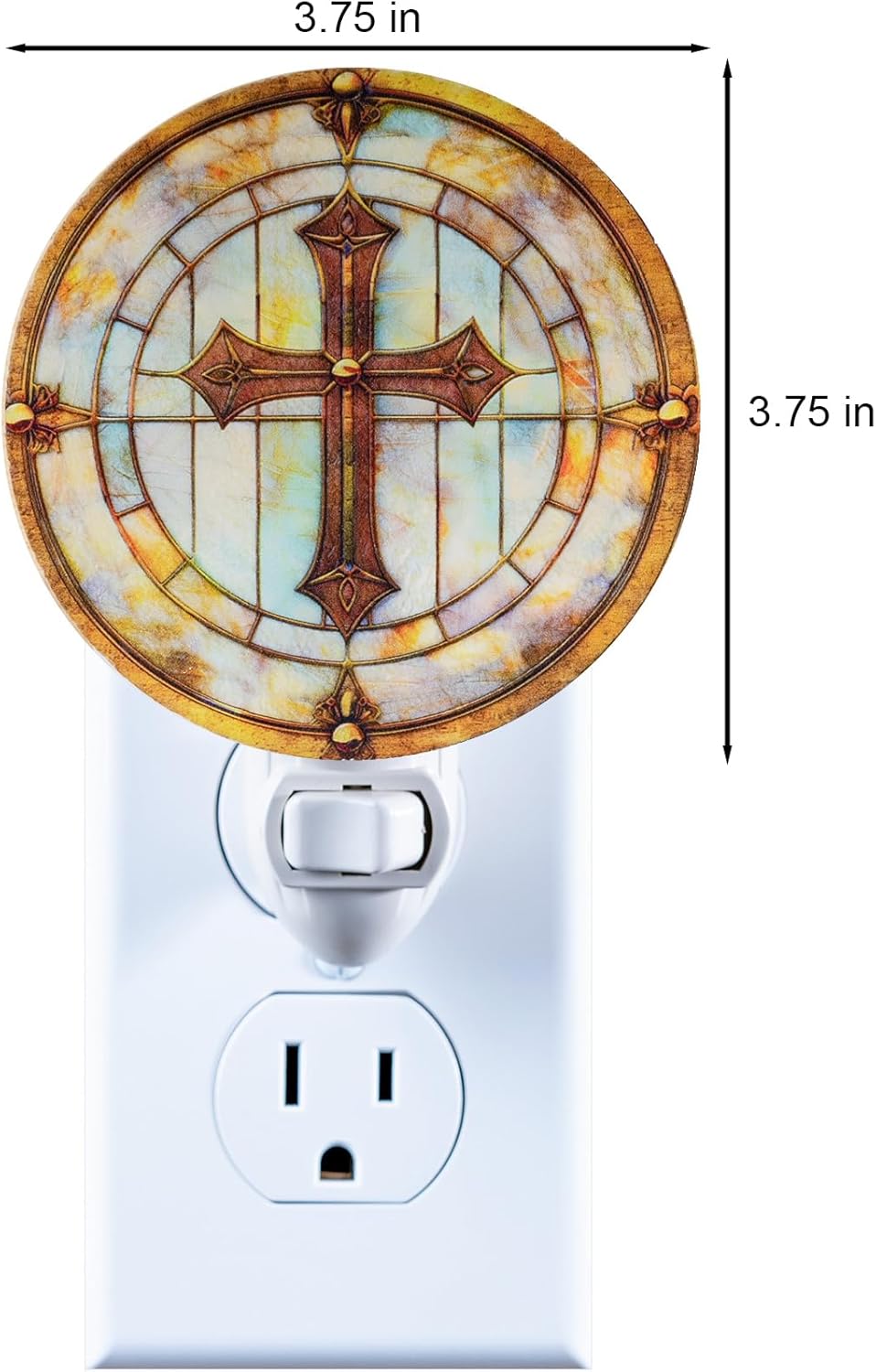 Stained Glass Styled Cross Night Light Plug in – Made with Real Glass, Bulb Included, On/Off Switch – Vintage Cathedral Cross – Christian Gift for Baptism or Memorial