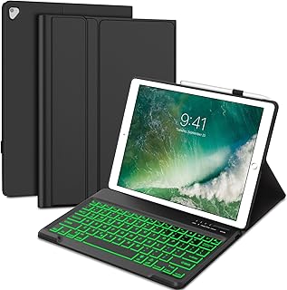 iPad Pro 12.9 Case with Keyboard 2nd Generation, for iPad Pro 12.9-inch - 2015 1st, 2017 2nd Generation, (Old Model: A1670/A1671/A1584/A1652), 7 Colors Backlit, with Pencil Holder, Black