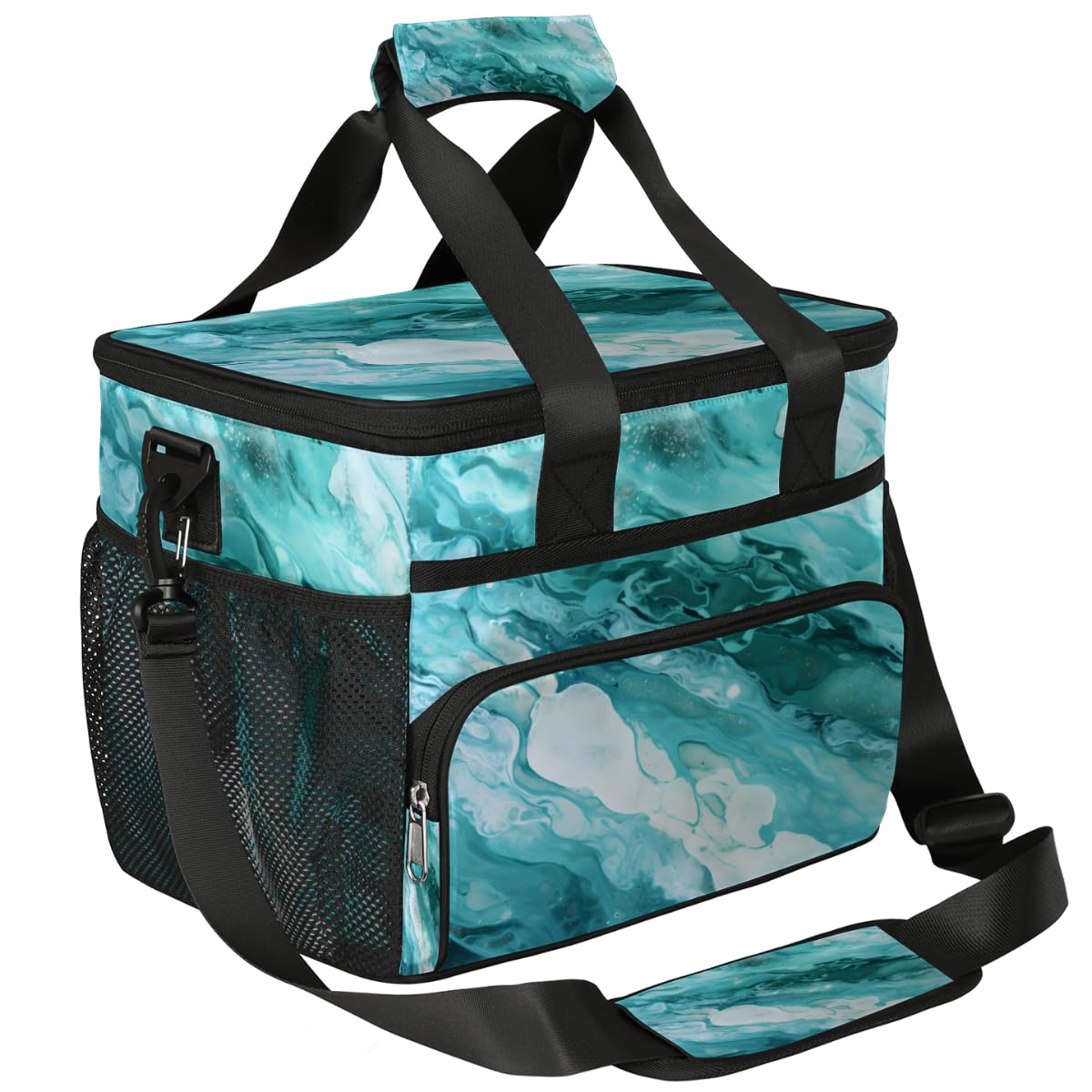 Natural Insulated Picnic Backpack Lunch Box for Women Men Picnic Basket Tote Lunch Bag Picnic Bag Portable Lunch Bags for Picnic, Beach, Work, Trip,Office, Camp Green Marble Texture