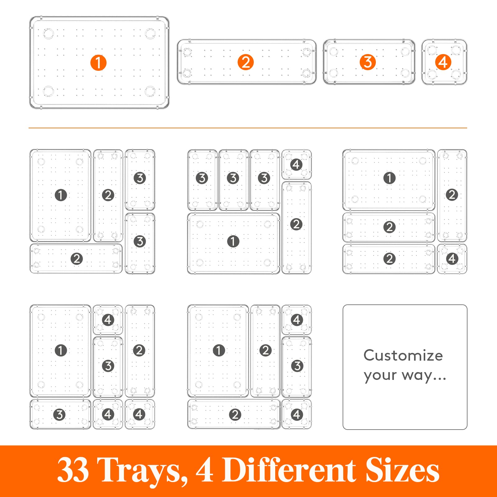 Lifewit 33 Pcs Makeup Drawer Organiser, Plastic Storage Boxes, Dividers for Desk Vanity, Dressing Table, Cupboard - Image 2