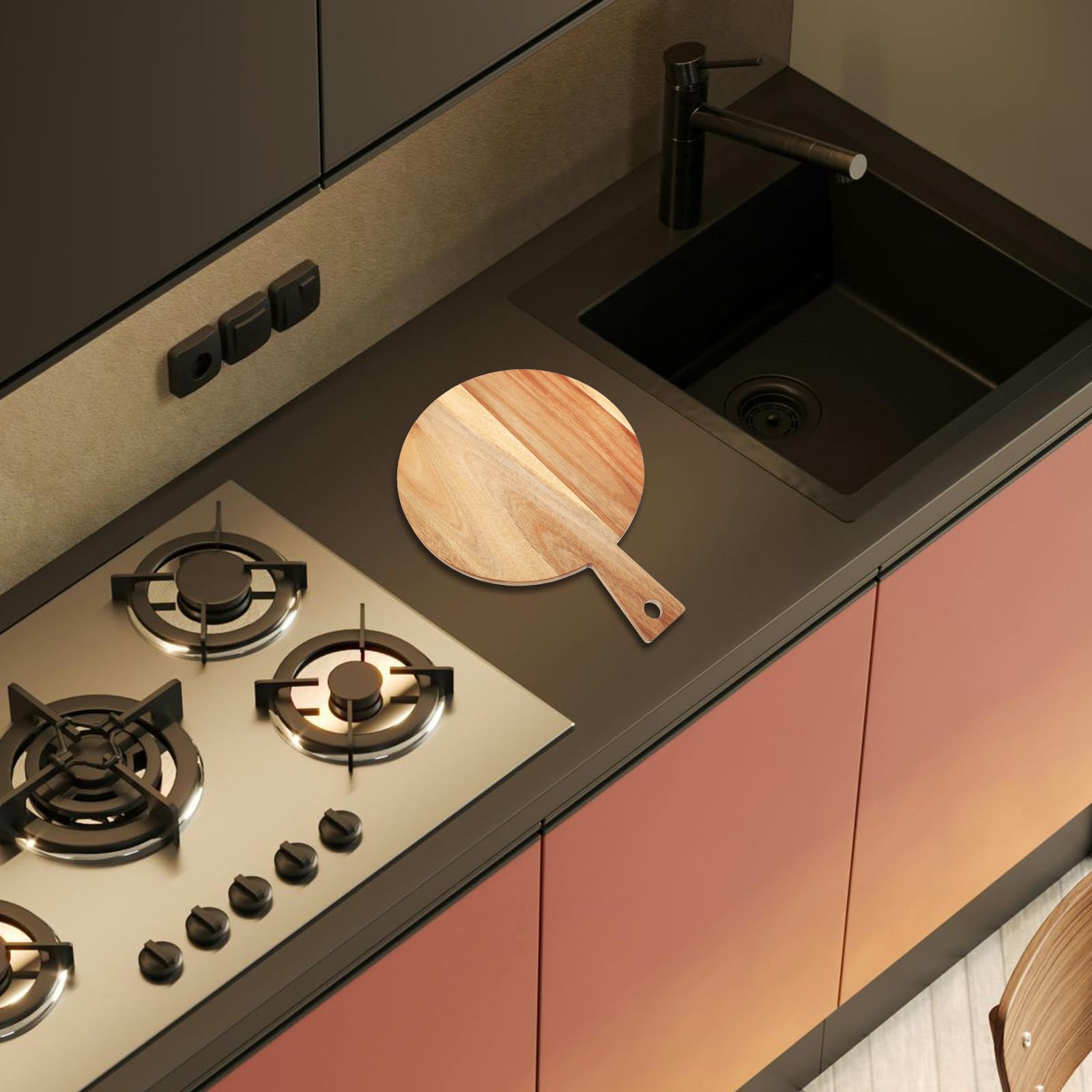 Tagliere in Legno di Acacia con Manico Resistente e Riutilizzabile, Tagliere Rotondo Grande per Frutta, Carne e Uso Domestico o Ristorante