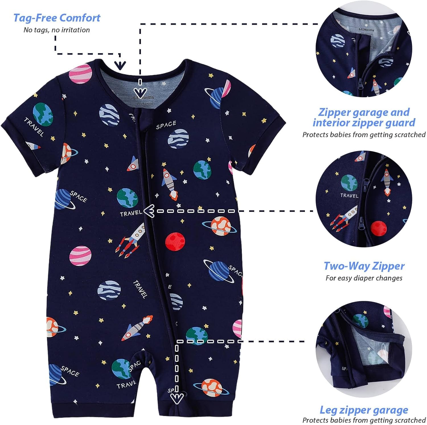 OPAWO Bamboo Baby Pajamas 3 Pack, Double Zipper Bamboo Sleepers for Baby Boy Girl Romper, Toddler Summer Clothes Outfit 0-24M