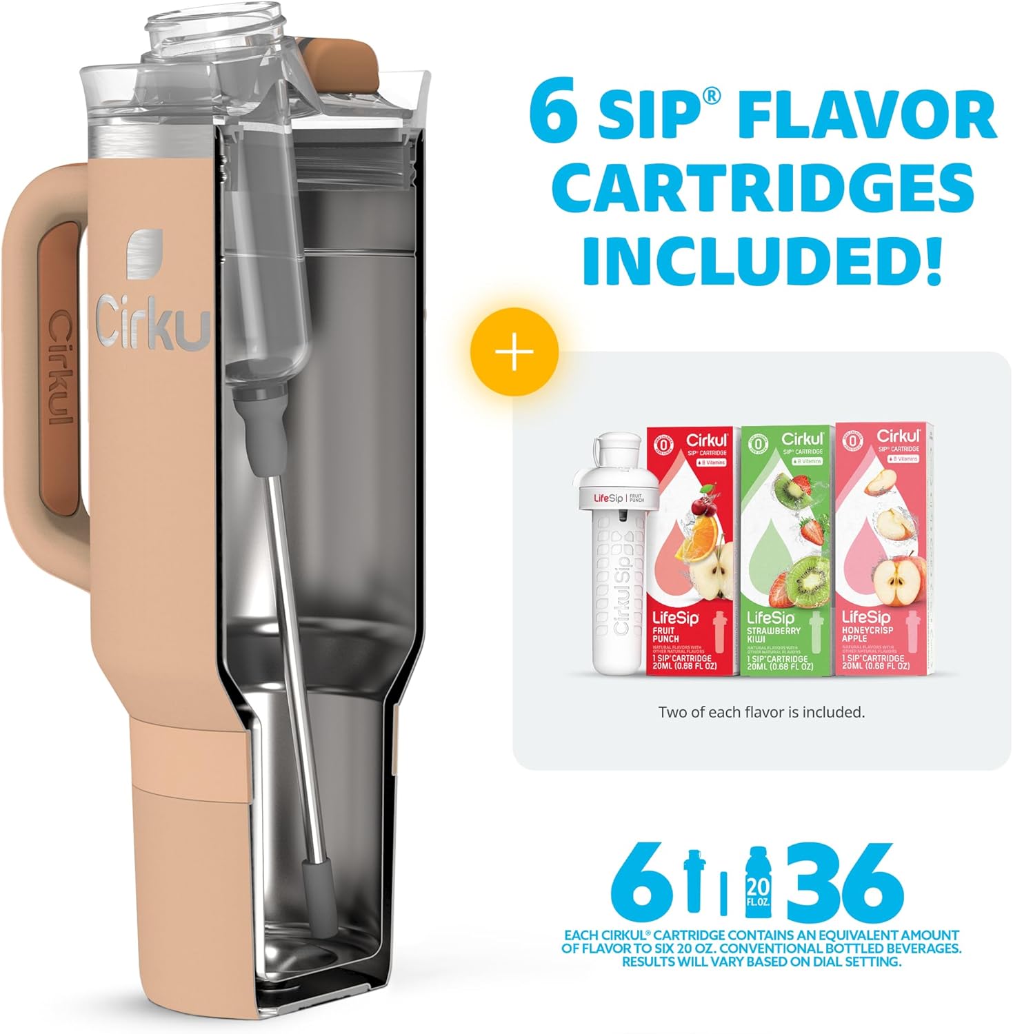 Cirkul 40oz Stainless Steel Insulated Tumbler Bundle in Apricot – Includes LifeSip Flavor Cartridge Drink Mix Variety Pack, Zero Calories, No Sugar - Image 5