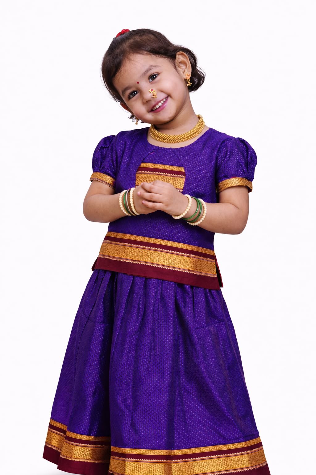 Girls Khan Silk Parkar Polak Traditional Maharashtrian Lehenga Choli Set-image-5