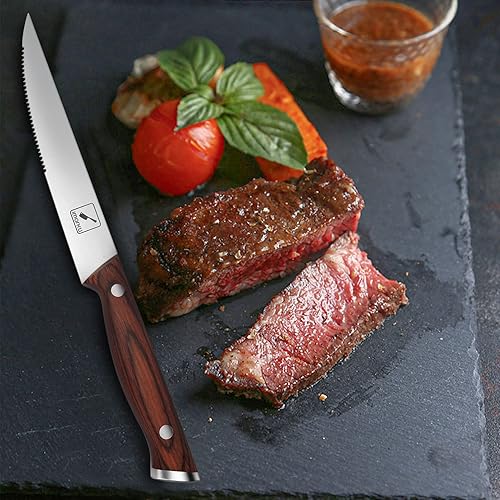 Miniatura 6 de imarku Cuchillos para carne, juego de 6 cuchillos de carne dentados, juego de cuchillos japoneses de acero inoxidable de alta calidad con caja de