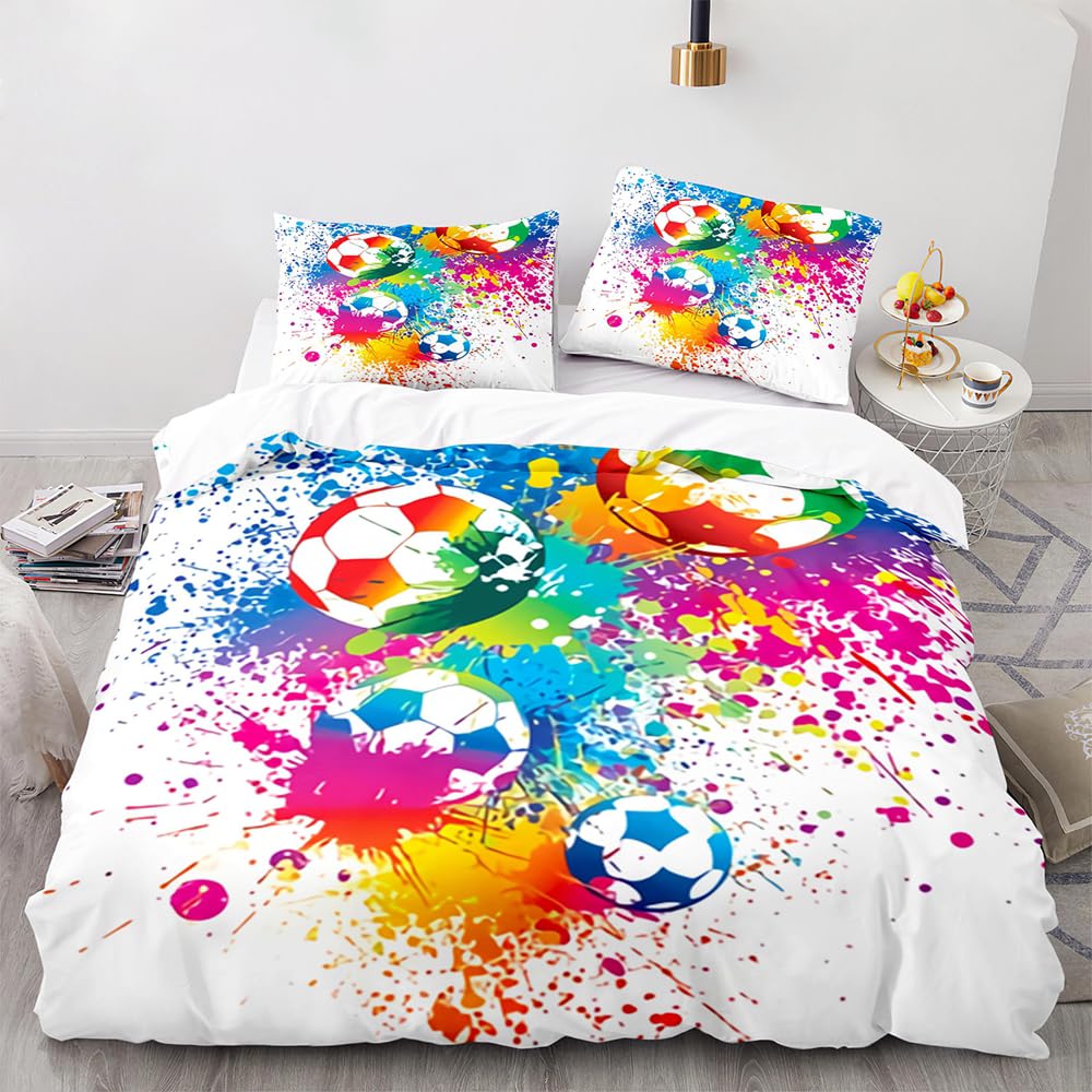 Housse de couette football 3D pour lit garçon et ado bleu 135x200