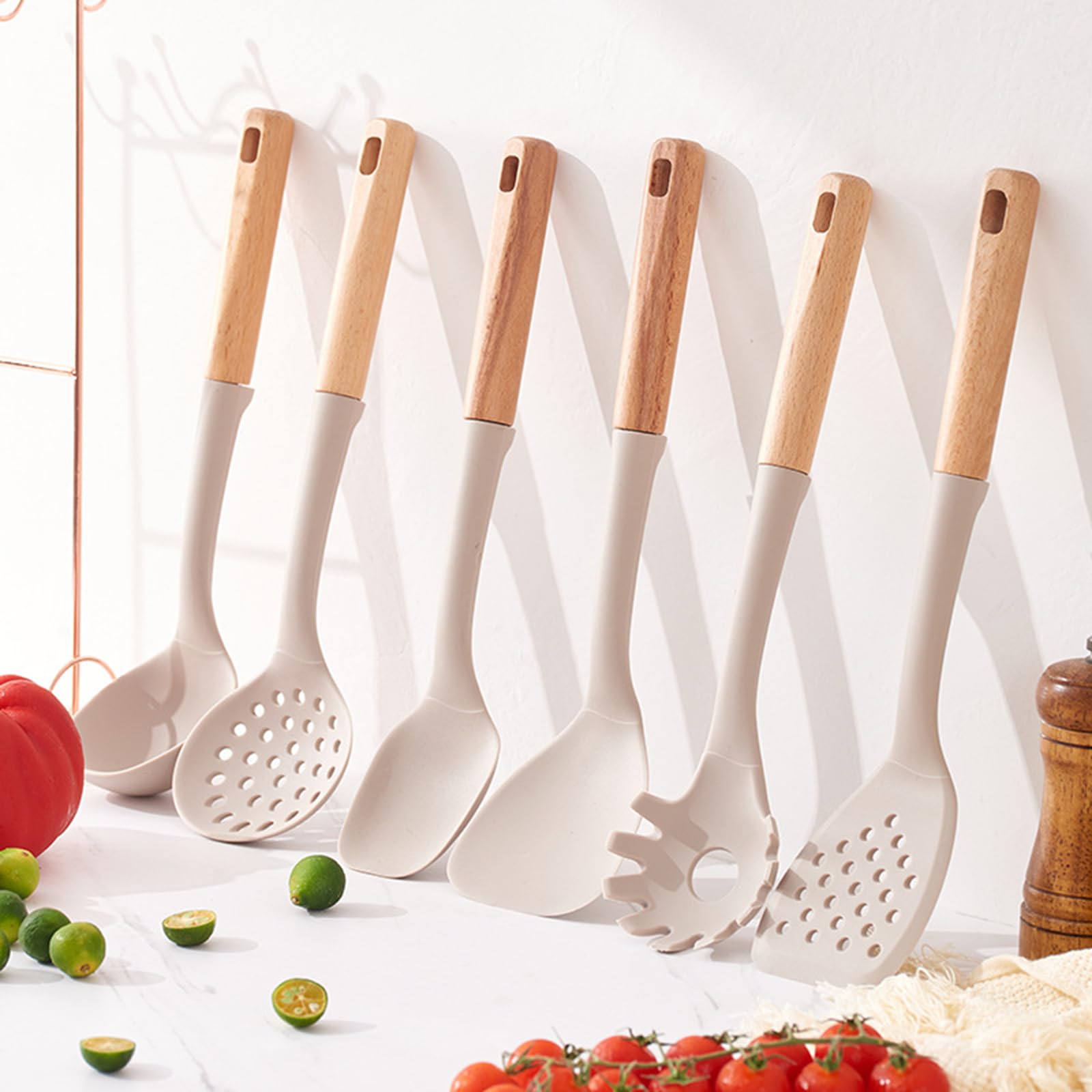 Generisch Silikon Kochutensilien Set, 7-teilig, BPA-frei, hitzebeständig, antihaft, mit Utensilienhalter, spülmaschinenfest