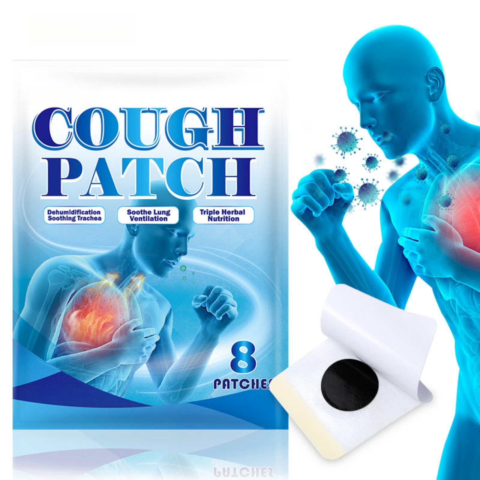 HONPOLO Cough Patch - Effective Relief for Cold-Induced Cough, Phlegm, and Asthma - Soothes Trachea and Promotes Lung Ventilation - Triple Herbal Nutrition - Natural Ingredients - 8 Patches