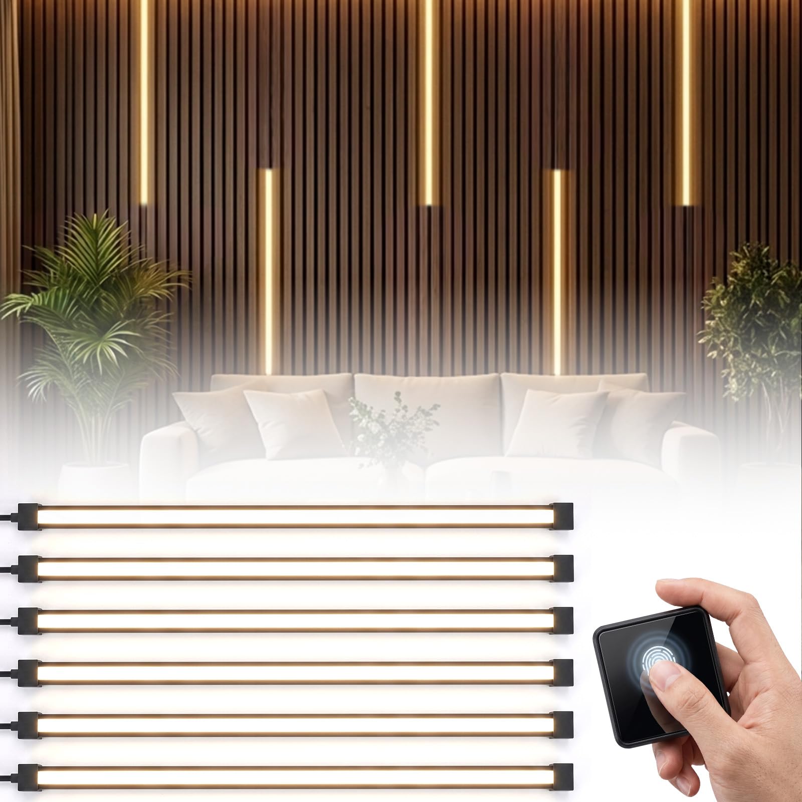 VexNook LED Strips for Acoustic Wall Panels - 6x90cm LED Wall Panel Lights Black, Under Cabinet Strip Lights with Touch Sensor, for Living Rooms, Bedrooms, Cabinets, and Stairwells