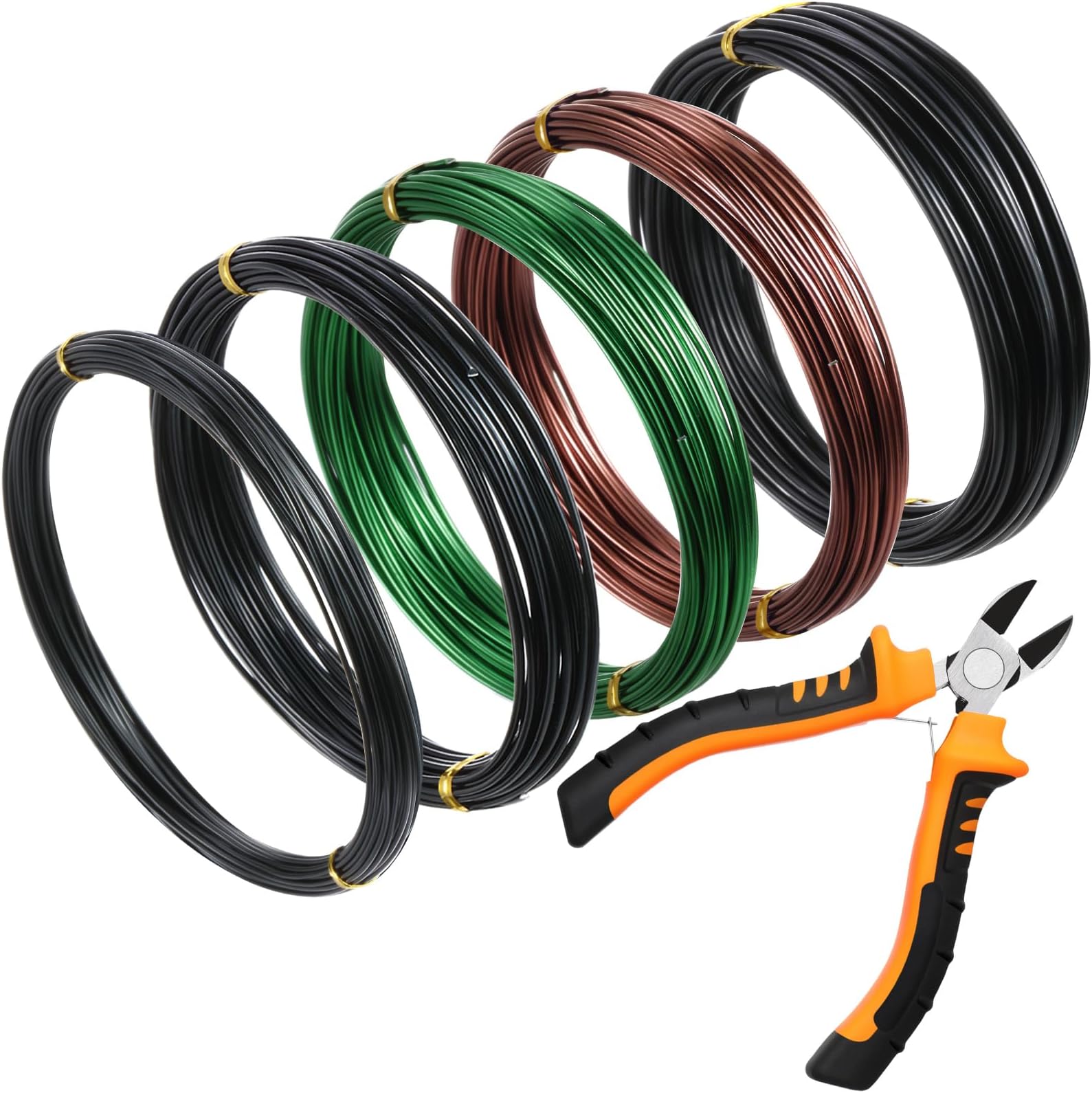 5 Roll Tree Training Wires 160 Feet Total with Bonsai Wire Cutter Anodized Aluminum Wire 1/1.5/2.0 mm Training Wire for Holding Bonsai Branches Small Trunks (Black, Green, Brown)
