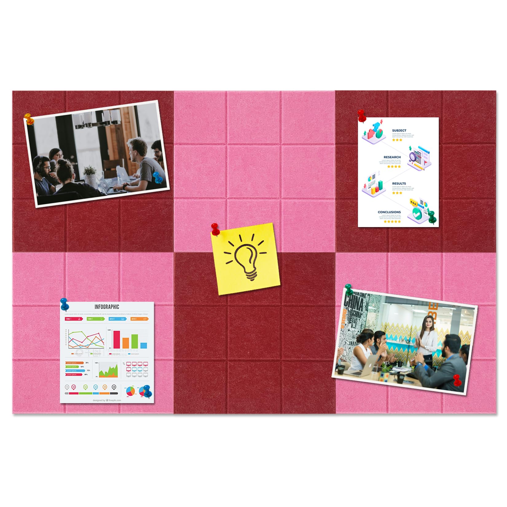 HULAVO Large Square Felt Cork Board Tiles, Self Adhesive DIY Felt Bulletin Board Pin Board with 35 Pushpins for Office School Home Wall Decor Stickers