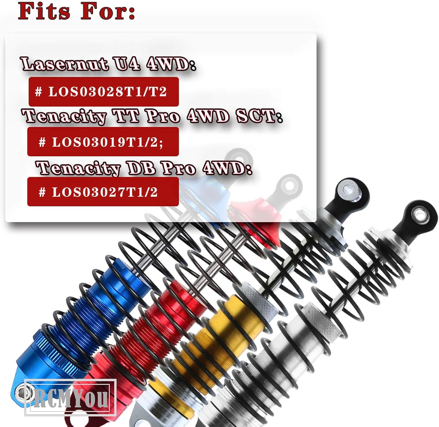 RC Shocks Absorber Upgrades Part for 1/10 Lasernut U4, Tenacity DB Pro,TENACITY TT Pro 4WD SCT,4PCS Aluminum Front Rear Big Bore RC Shocks Damper,90mm 100mm Metal Hop Ups,#LOS233011,Silver