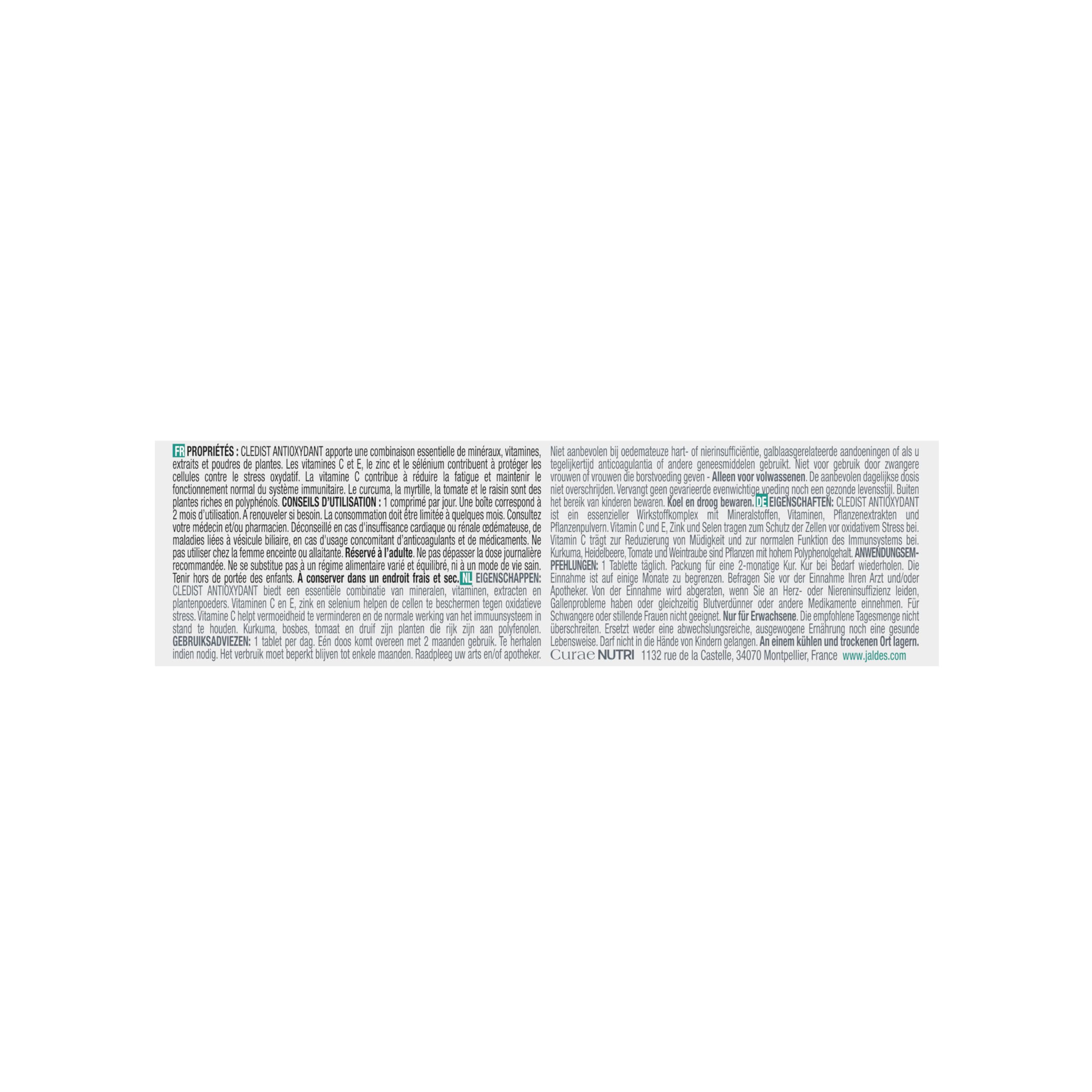 CLEDIST ANTIOXYDANT Lot de 2X60 comprimés | Le Complexe Antioxydant aide à Protéger les Cellules contre le Stress Oxydatif | La Vitamine C réduit la fatigue et renforce l’immunité