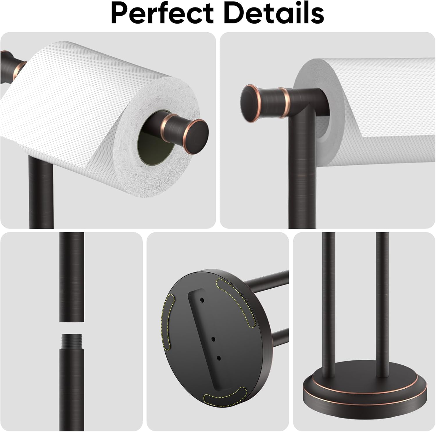 Hoimpro Toilet Paper Holder Stand Oil Rubbed Bronze Toilet Paper Holder Free Standing Floor Freestanding Bathroom Toilet Paper Tissue Roll Holder with Storage Hardware Accessories Rack Stainless Steel