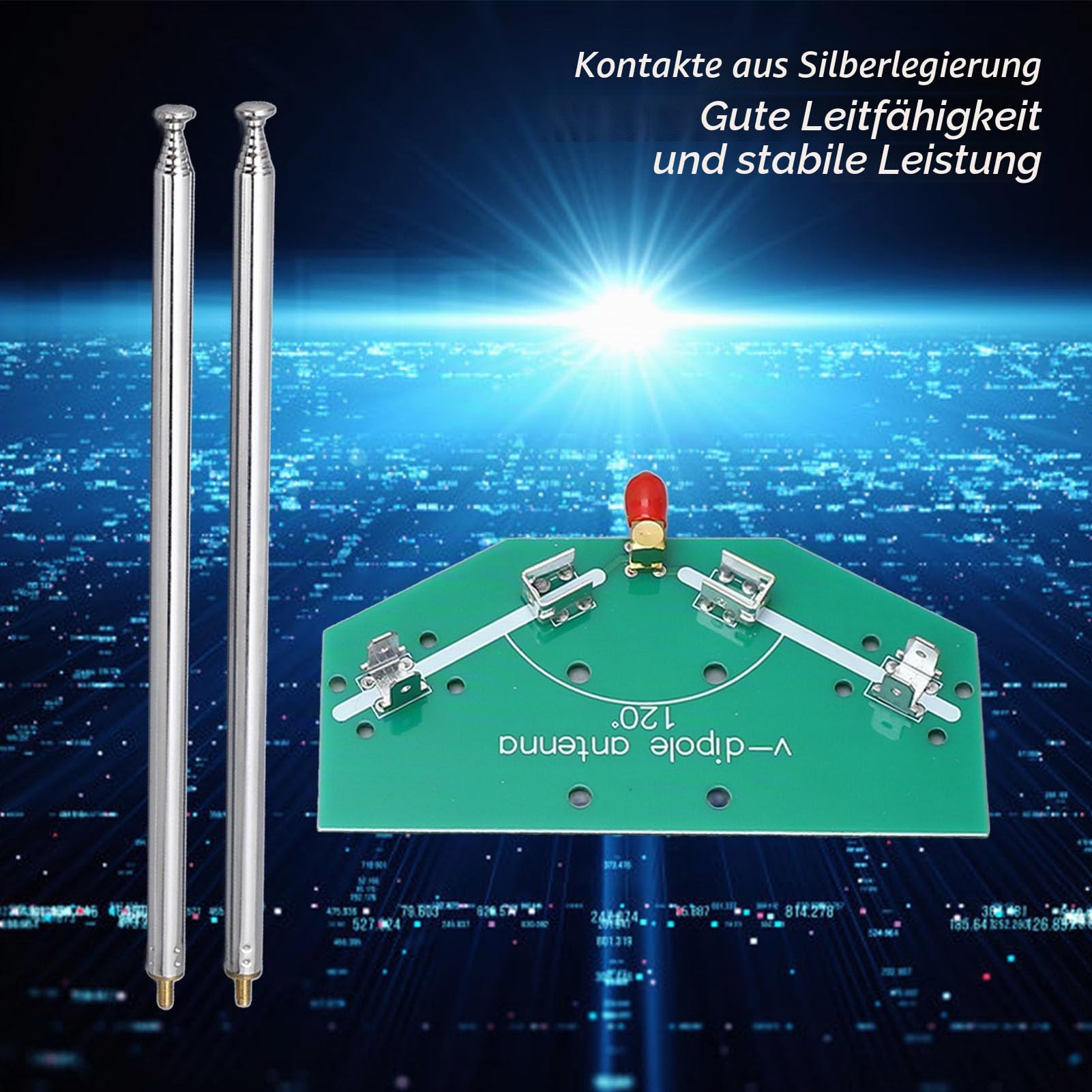Teleskop-V-Dipolantenne, 97 cm Länge, Einstellbare Frequenz, 78 M–415 MHz, SMA-Buchse, Schnittstelle, Kontakte aus Silberlegierung für Luftfahrtanwendungen