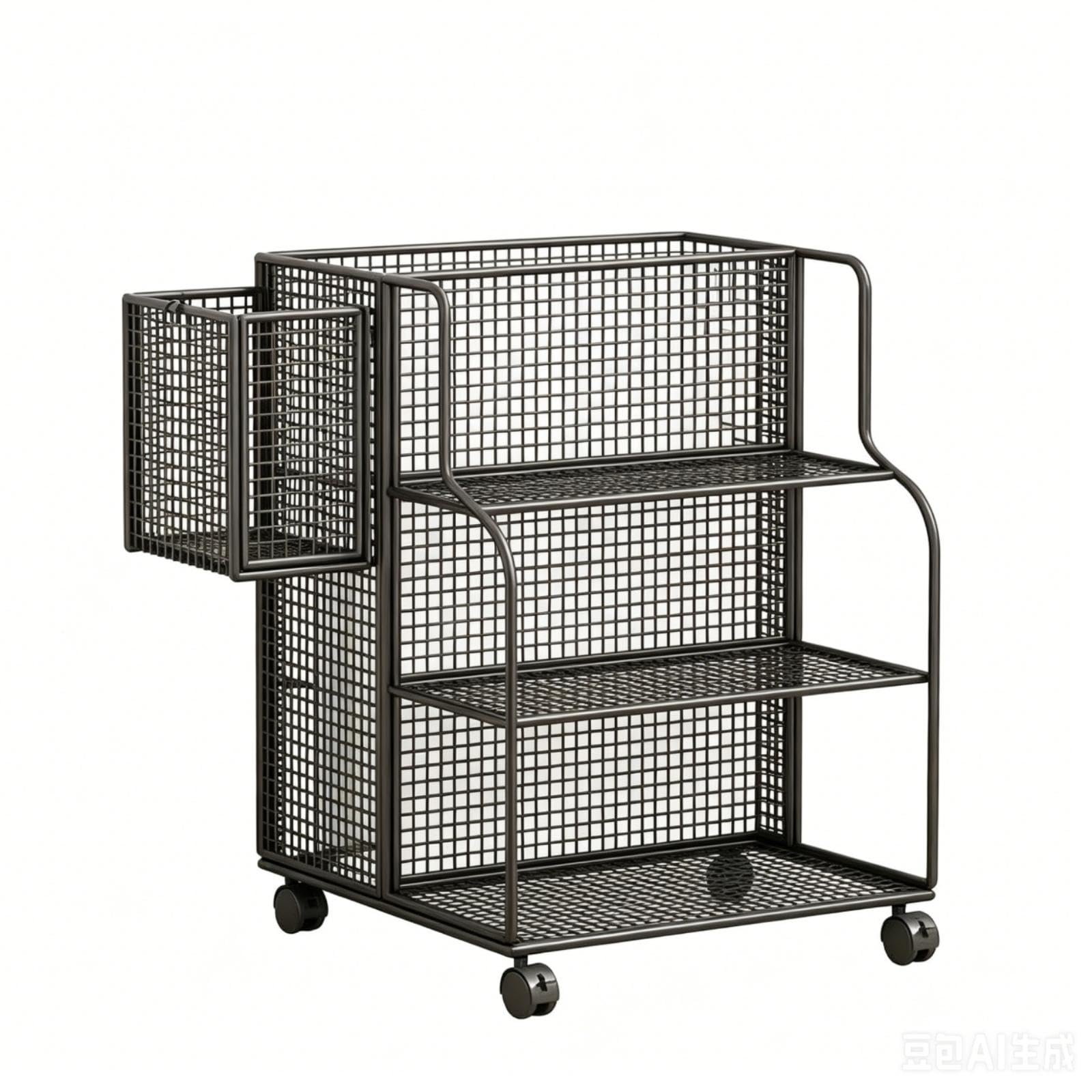 Wheeled Metal Storage Cart Caster Wheels 3 Tier Storage Cart Rounded Rails Style a Blk W Whee a-image-14