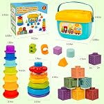 Montessori Jouets pour bébés pour les âges 6–18 mois avec la forme sensorielle Sorter Matching Jeu de jeu Bague de fixation Soft Building Blocs Jouets d'apprentissage pour le développement pour les tout-petits 1+ Année