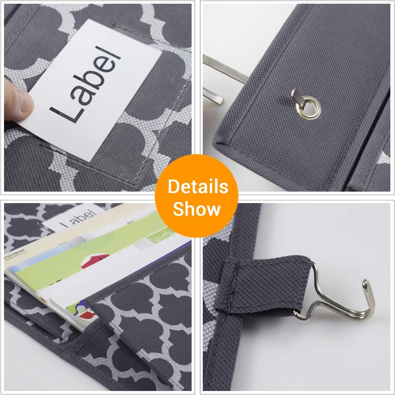 Over The Door File Organizer, Hanging Wall Mounted Storage Holder Pocket Chart for Magazine, Notebooks, Planners, Mails, 5 Extra Large Pockets(Grey withLantern Pattern) : Office Products