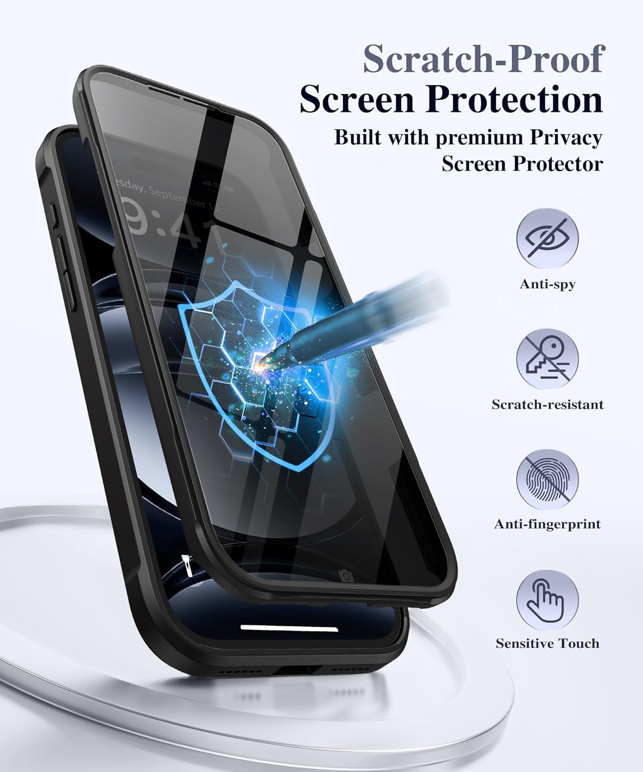 BERFY for iPhone 17 Pro Max Case, Compatible with MagSafe, Built in Privacy Screen Protector, Shockproof Full Body Phone Case for 17 Pro Max with Magnetic Stand, Clear Black