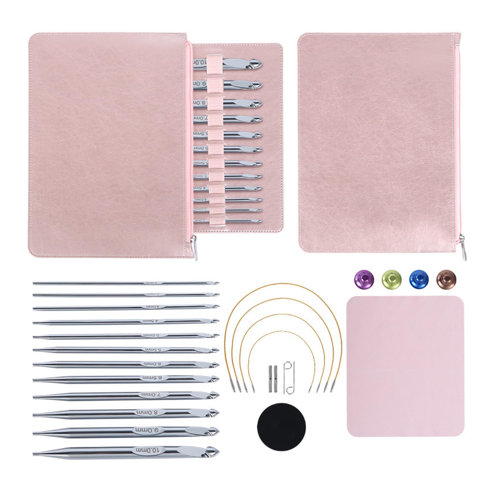 12Pcs Interchangeable Afghan Crochet Hook with Cable 3.0mm-10mm for Knitting Tunisian Knitting Needle with Leather Case Hook Set
