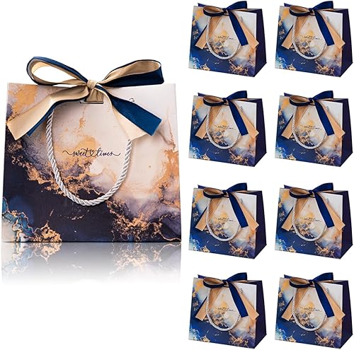DECHISY Paquete de 18 bolsas de regalo de tamaño mediano, 9.8 x 4.7 x 7.8 pulgadas con asas, bolsa de regalo de mármol con cinta de lazo, bolsa de
