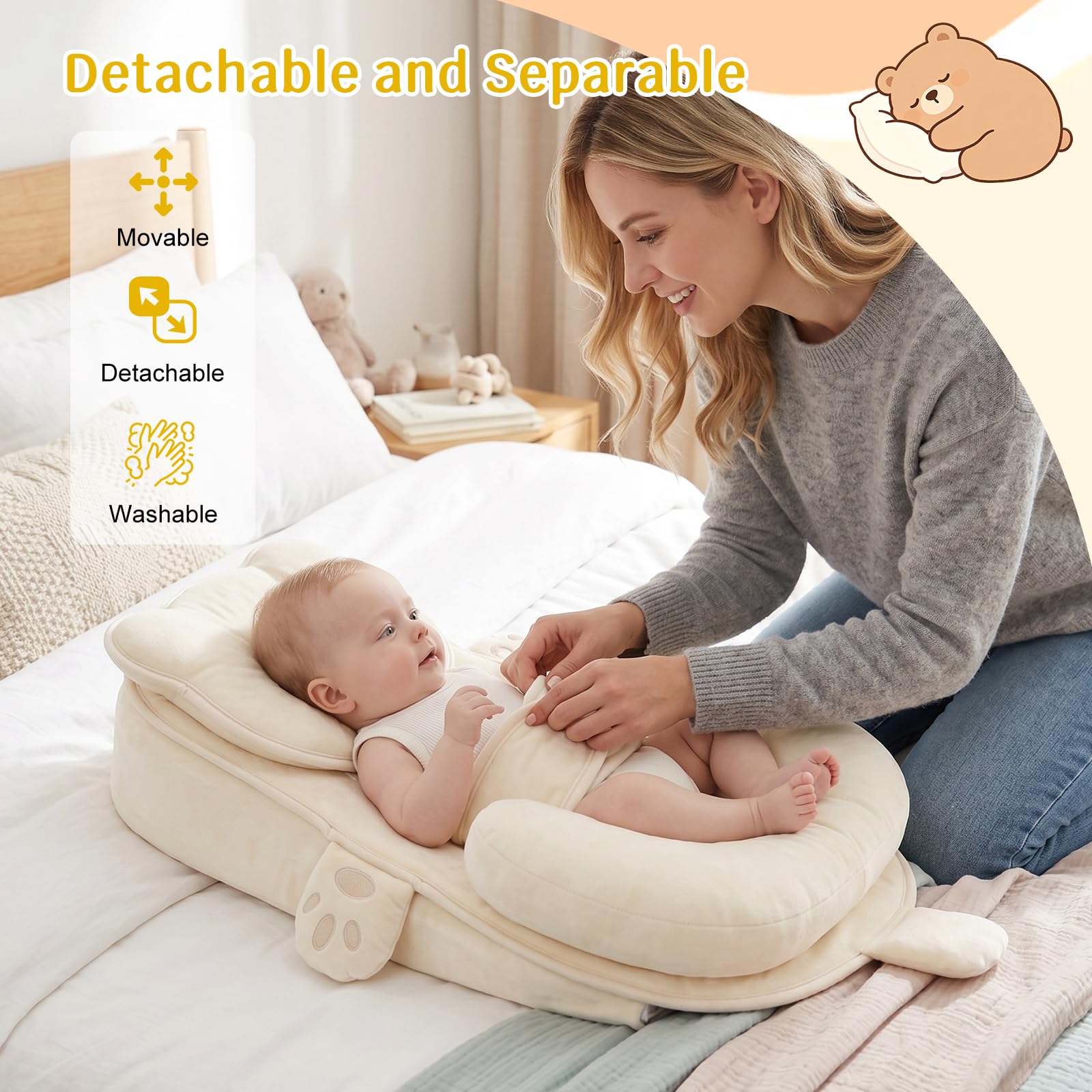 OKYUK Almohada de apoyo para lactancia, almohada de lactancia para bebés con correa de seguridad ajustable, cojín ergonómico de alimentación posparto para madres, espuma viscoelástica suave, regalo de