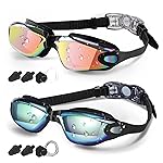 COOLOO Swim Goggles Men, 2 Pack Swimming Goggles for Women Kids Adult Anti-Fog,Black& Pink