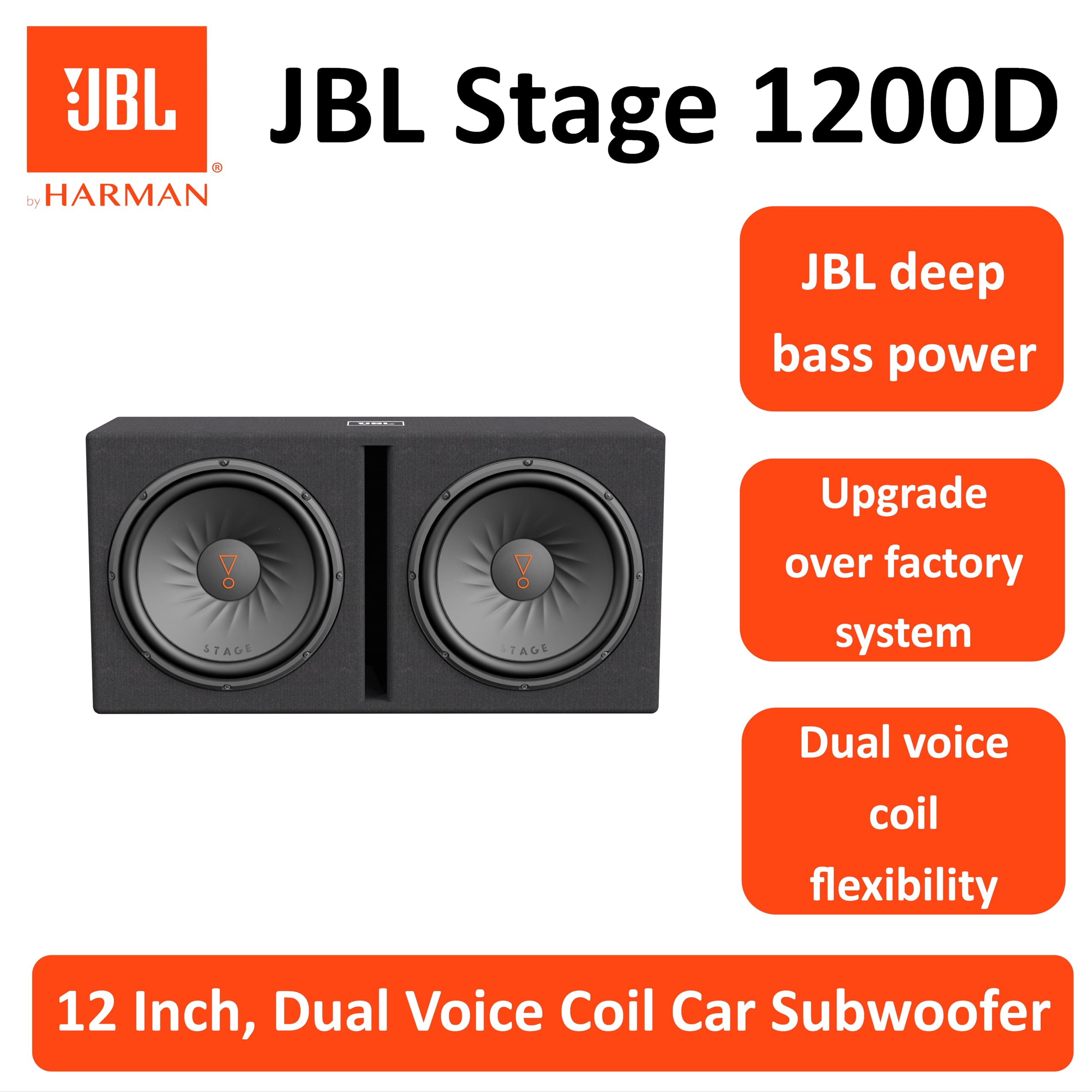 JBL Stage 1200D Dual 12 Inch (30 cm) Subwoofer Boombox / Bass Plate - 2 x 1000W Harman Kardon Bass Box - Black