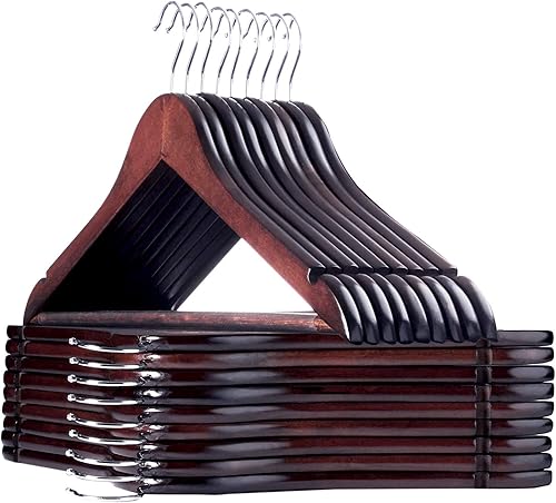 Perchas para abrigos, paquete de 18 perchas de madera maciza para trajes con hombro cortado con muescas, barra antideslizante para pantalones,