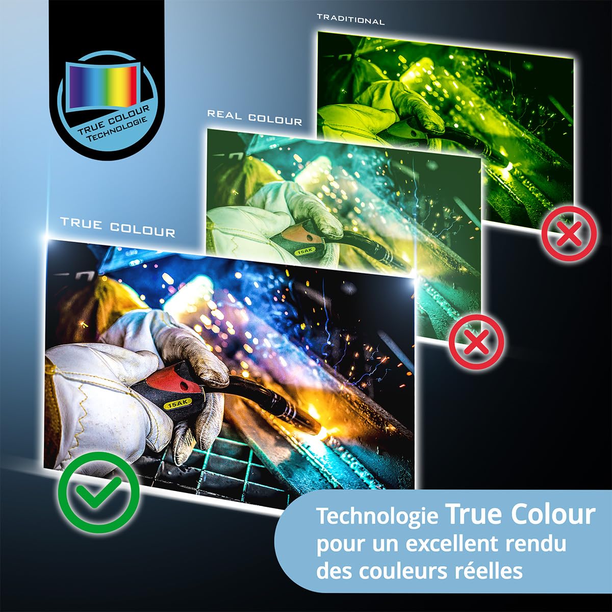 STAHLWERK Casque de soudage Automatique 3-en-1 Booster AIR – Masque de Soudeur avec Adduction d'air assistée, système PAPR, True Colour, obscurcissement Auto. DIN 4-13, Classe Optique 1/1/1/2