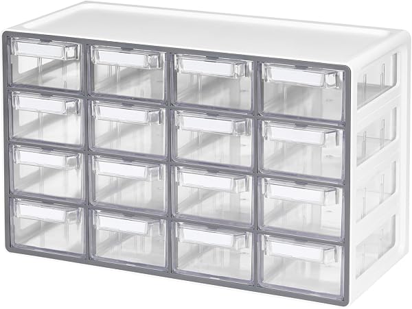 BLUE GINKGO Średni organizer do przechowywania z 16 szufladami, do układania w stos, do przechowywania koralików i rękodzieła, organizer na małe części, skrzynka na narzędzia dla nauczyciela