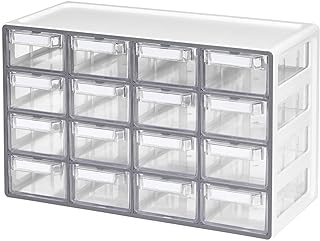 BLUE GINKGO Mittelgroßer Aufbewahrungsschrank mit 16 Schubladen – stapelbare Perlen- und Bastelaufbewahrung, Hardware-Kleinteile-Organizer, Lehrer-Werkzeugkasten (hergestellt in Korea) – Grau